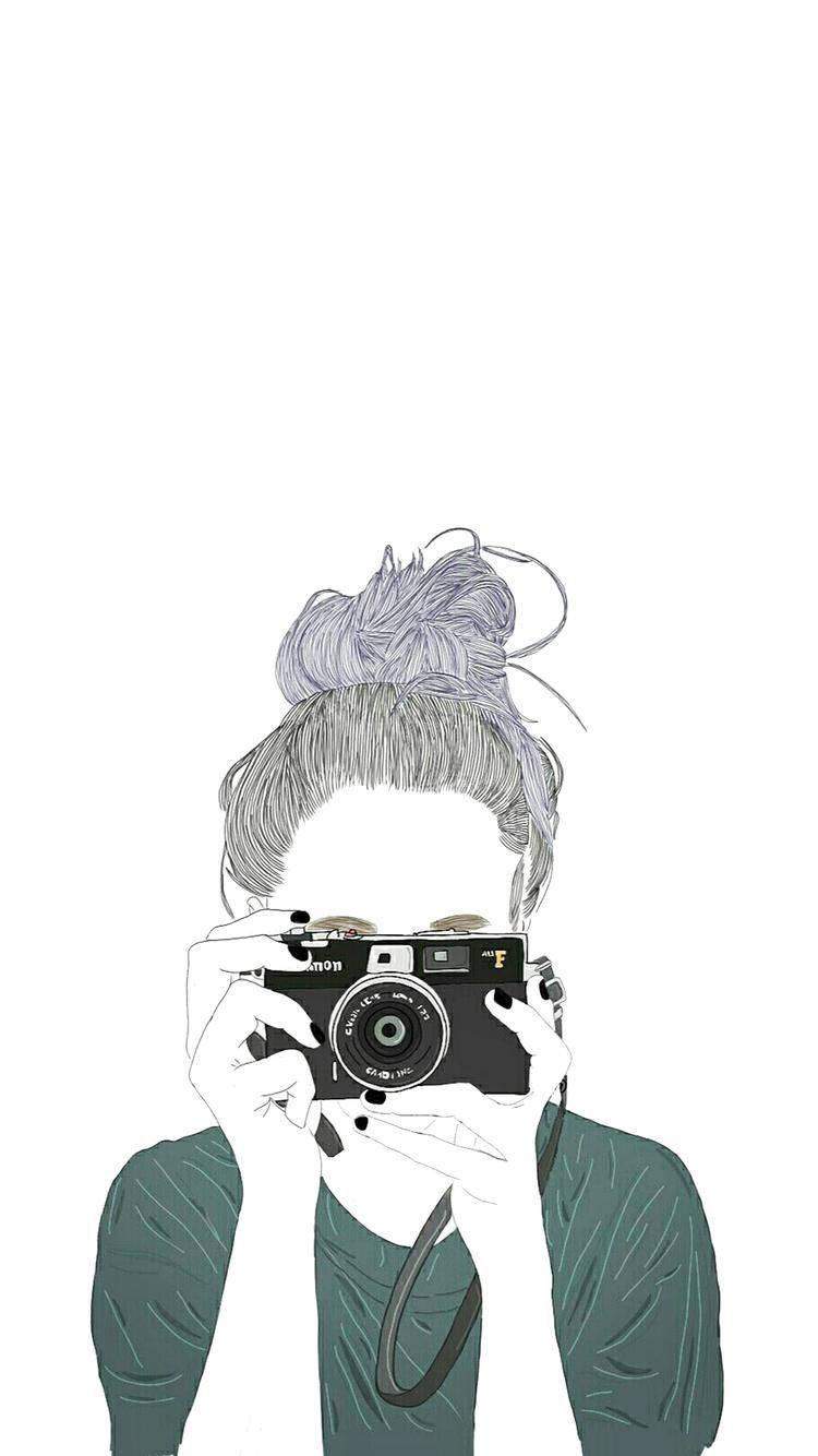 Girl With Camera Aesthetic Drawing — 750x1334 wallpaper