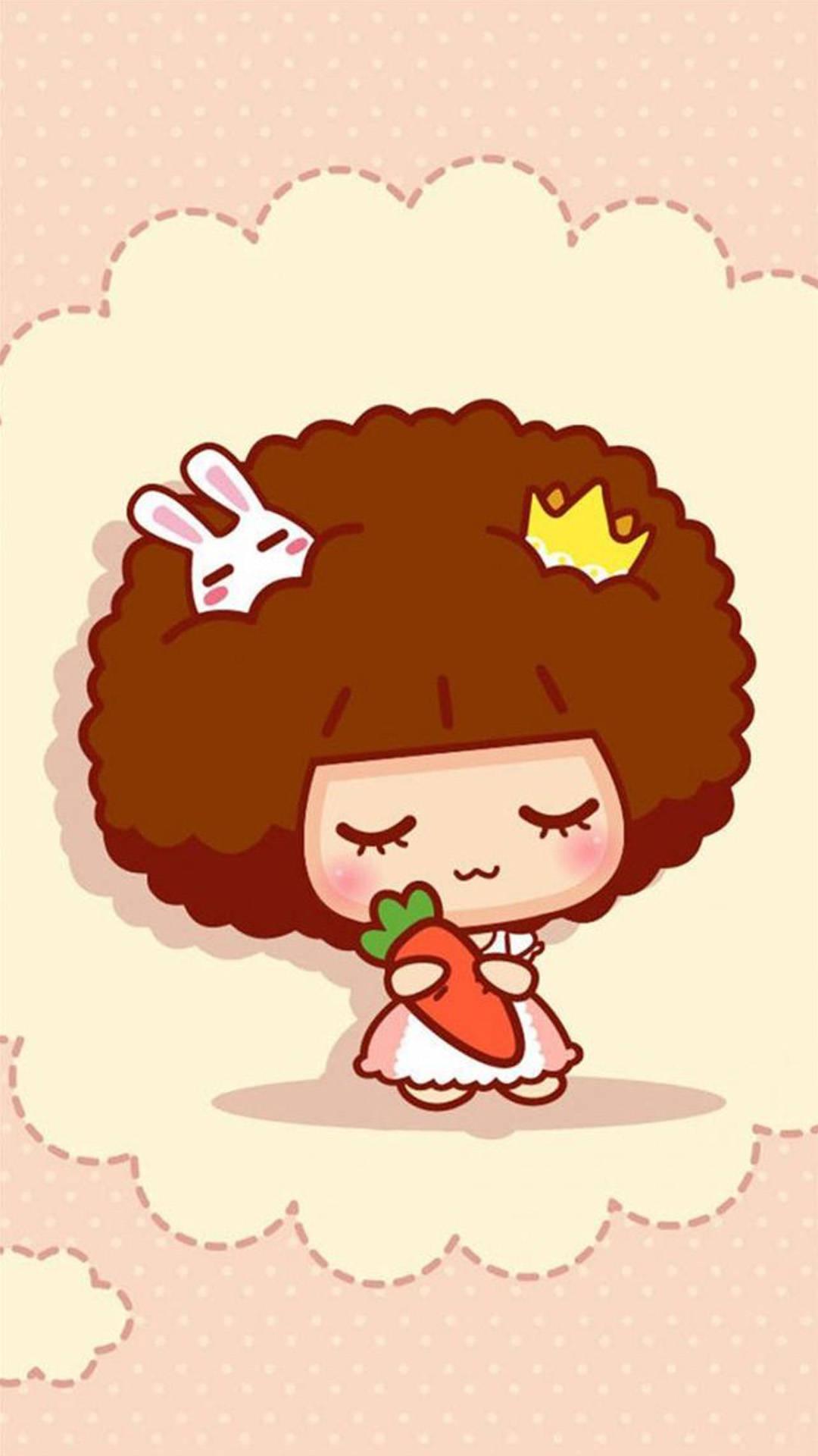 Girl With Curly Hair Cartoon IPhone — 1080x1920 wallpaper