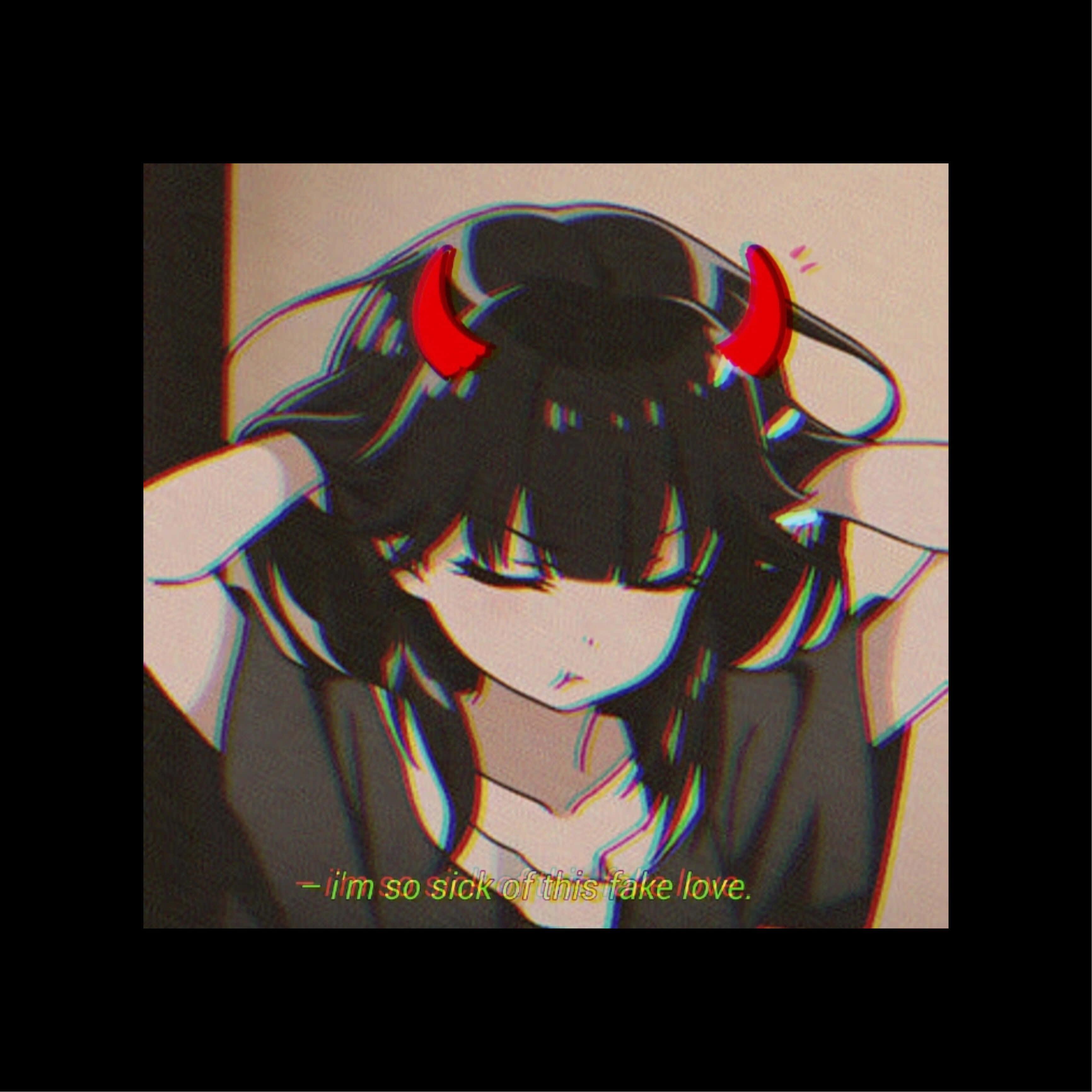 Girl With Red Horns Dark Aesthetic Anime Pfp — 3464x3464 wallpaper