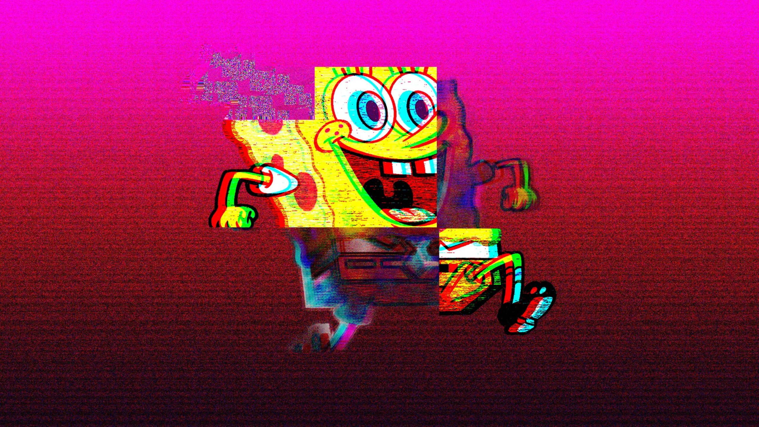 Glitch Spongebob In Pink — 2560x1440 wallpaper