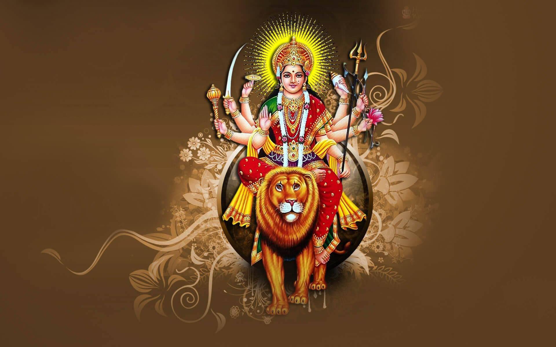 Goddess Maa Sherawali Brown Aesthetic — 1920x1200 wallpaper