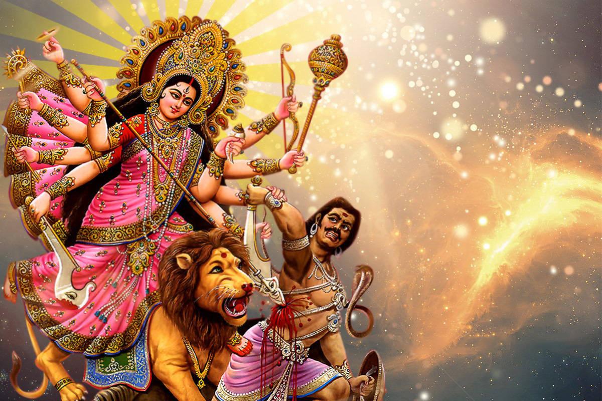 Goddess Maa Sherawali With Mahishasura — 1200x800 wallpaper
