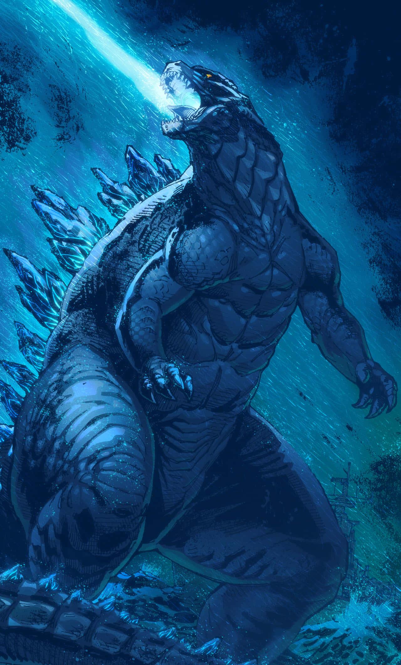 Godzilla Blue Laser Beam Art Picture — 1280x2120 wallpaper