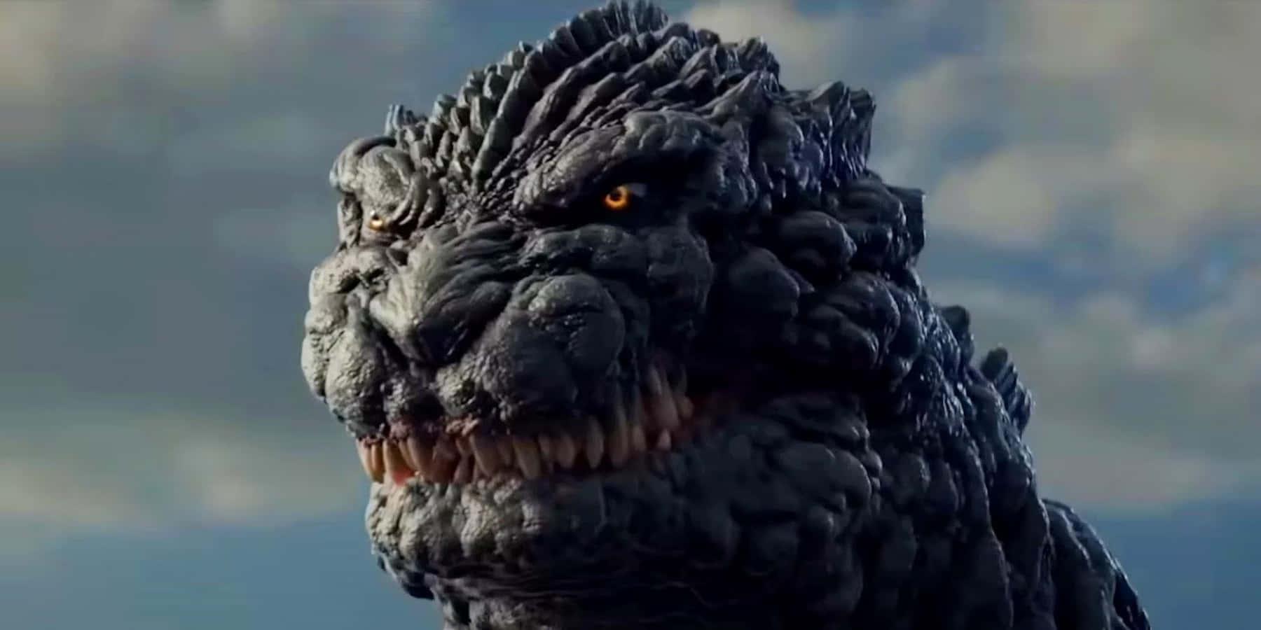 Godzilla Close-Up With Sky Background Picture — 1800x900 wallpaper