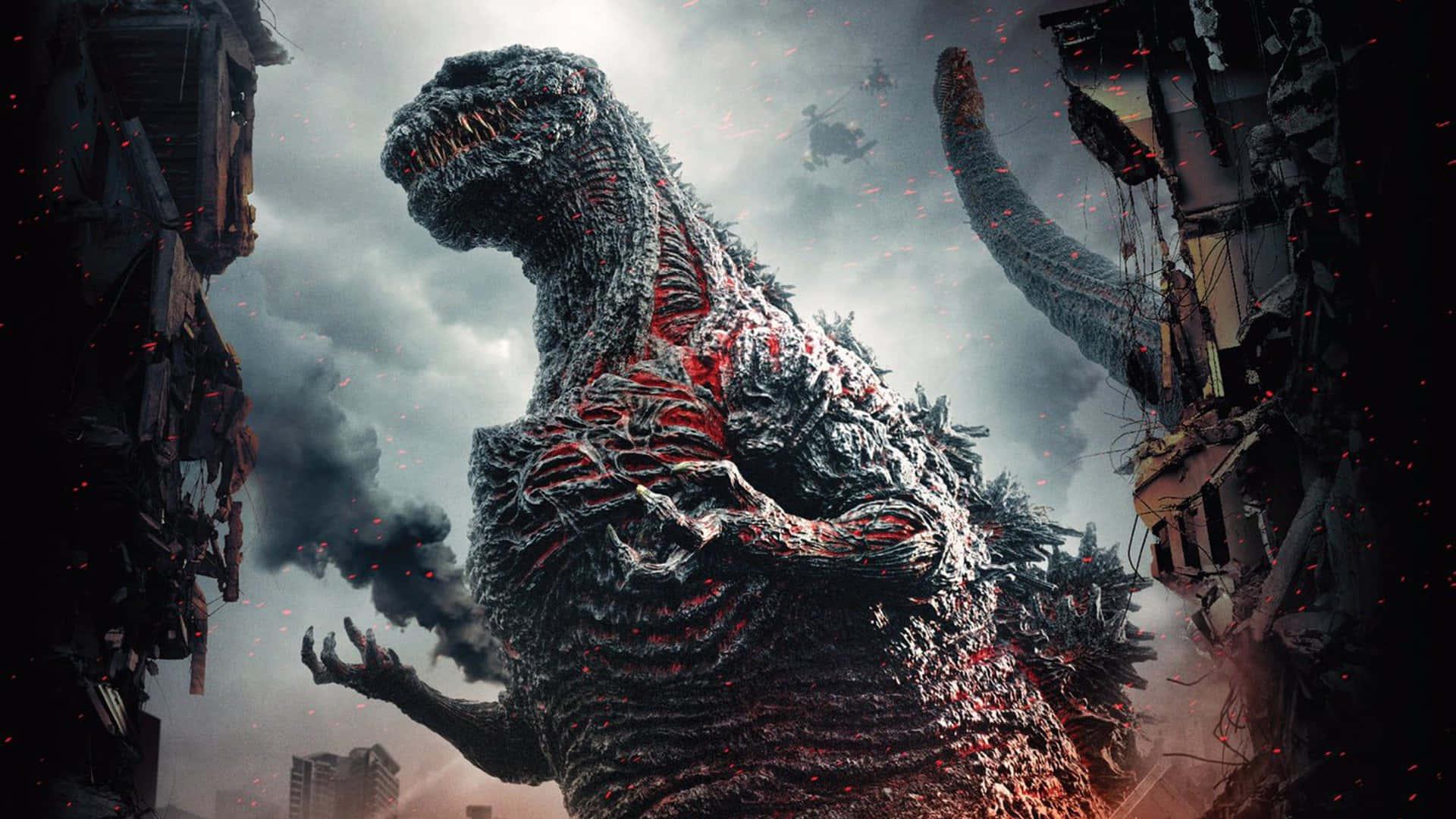 Godzilla In Destroyed City With Smoke Picture — 1920x1080 wallpaper