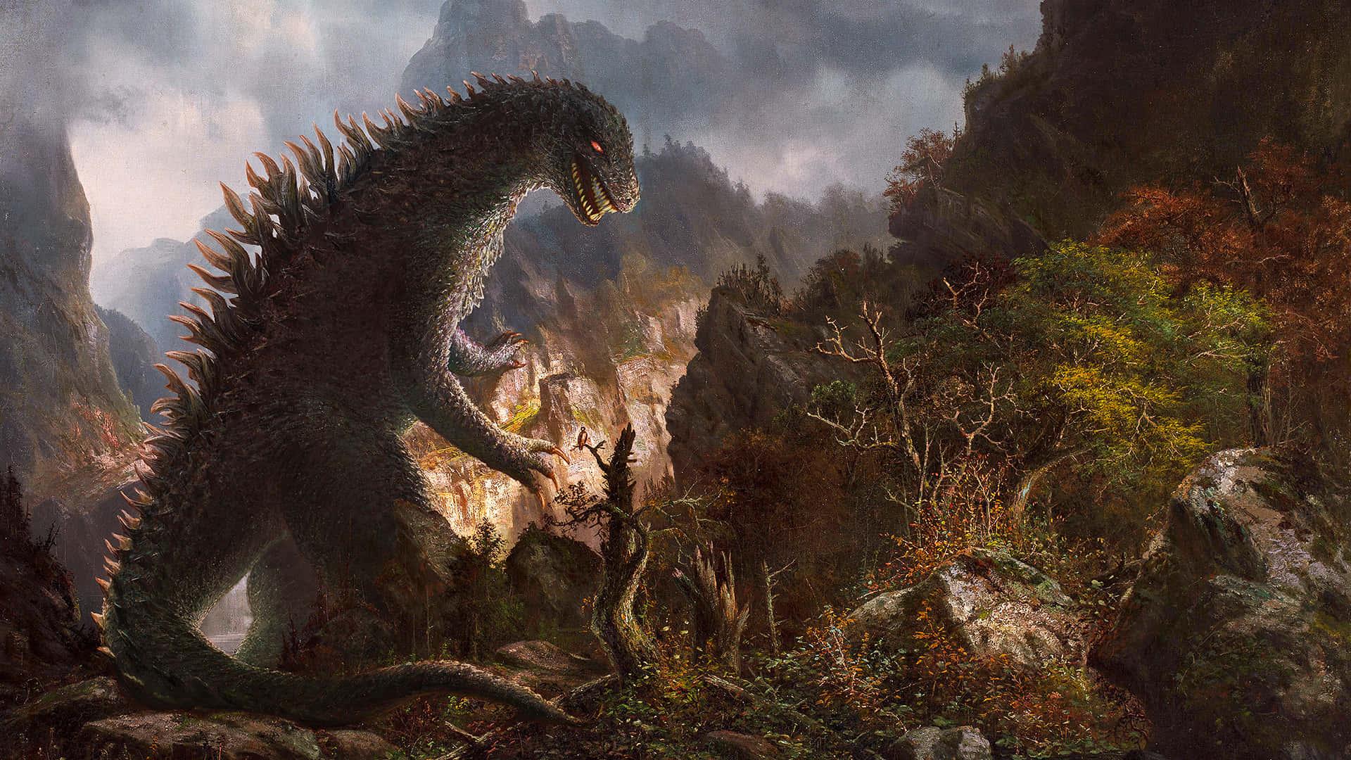 Godzilla In Mountain Forest Art Picture — 1920x1080 wallpaper