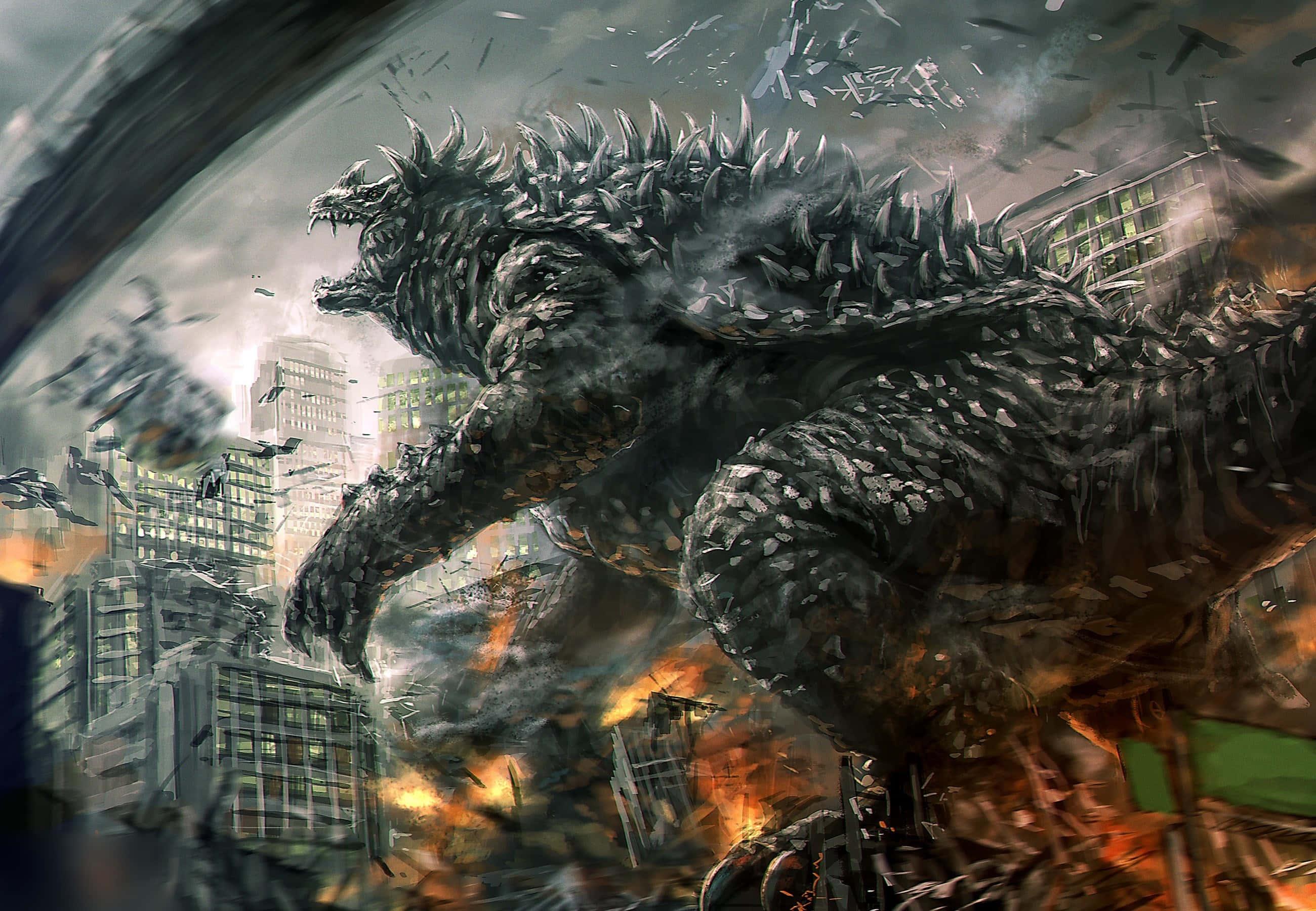 Godzilla With Armor Destroying City Picture — 2600x1800 wallpaper