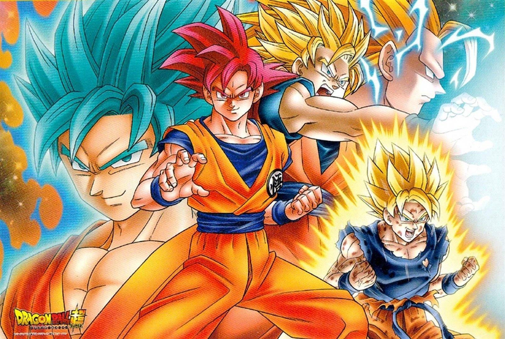 Goku using his Super Saiyan powers to tackle the bad guys.