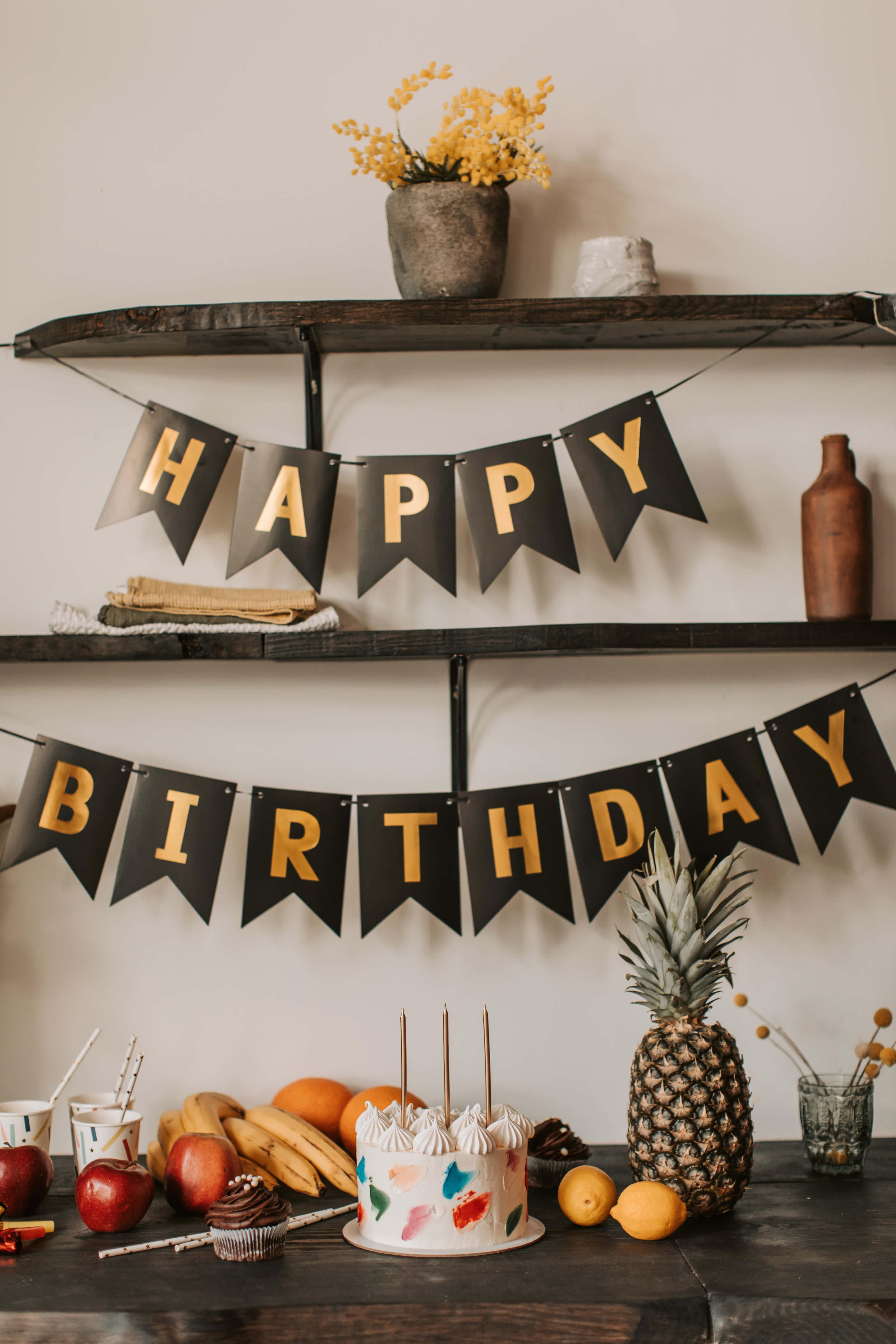 Gold Black Happy Birthday Banner Picture — 4259x6388 wallpaper