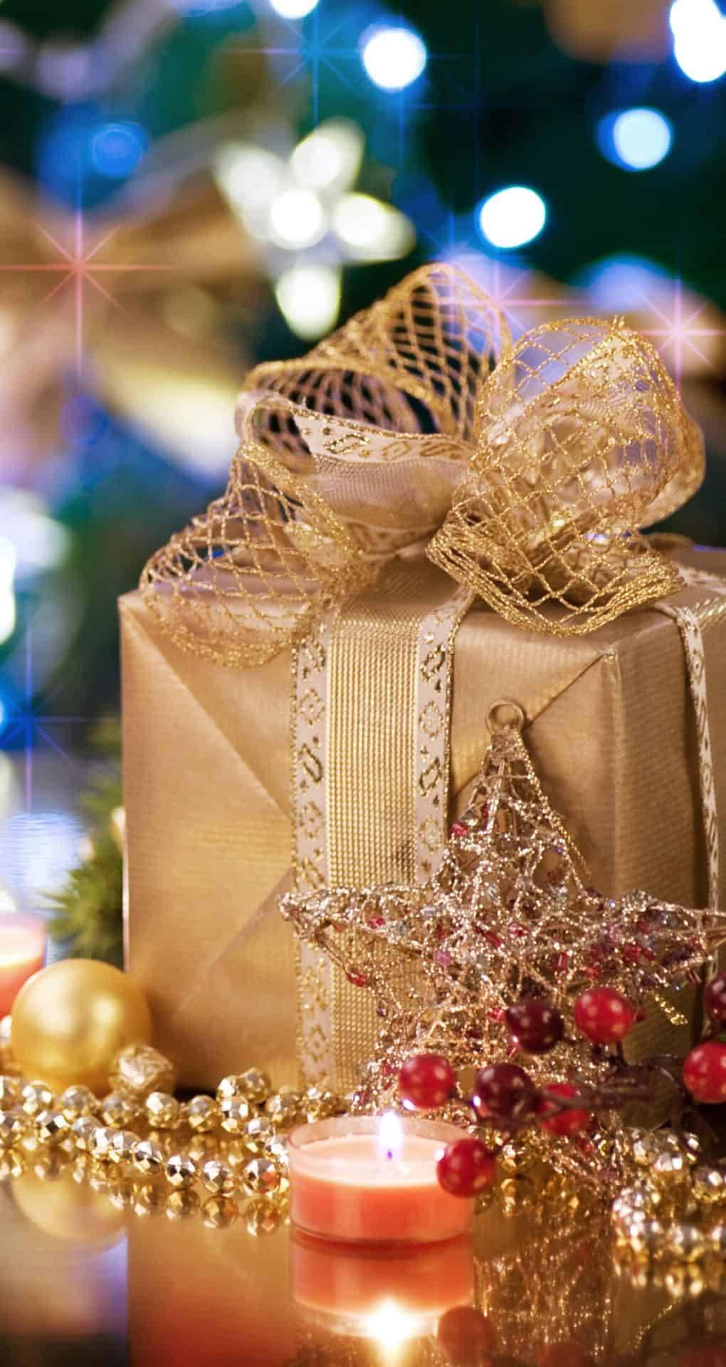Gold Gift Box Christmas IPhone — 1020x1920 wallpaper