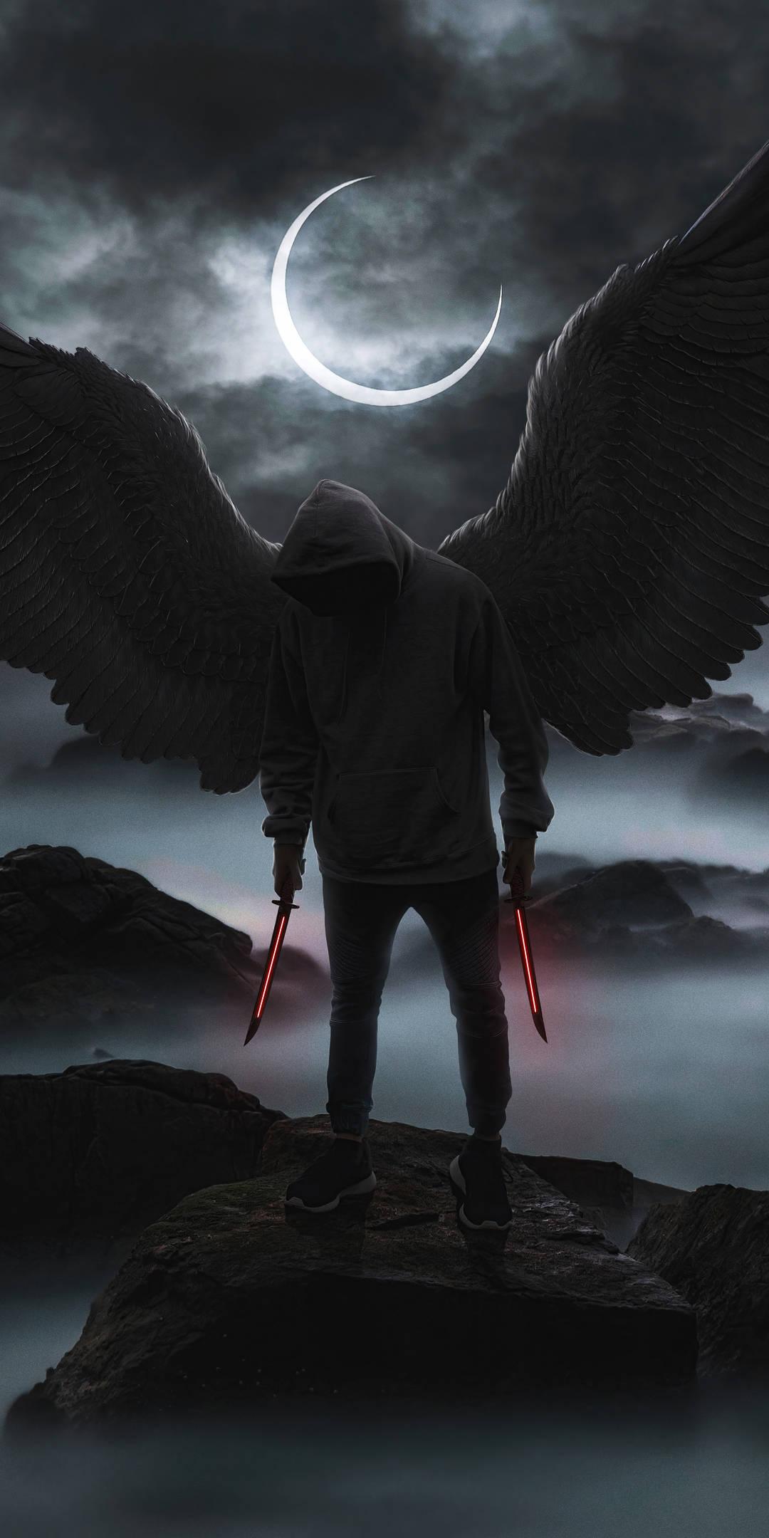 Gothic Single Boy With Black Wings — 1080x2160 wallpaper