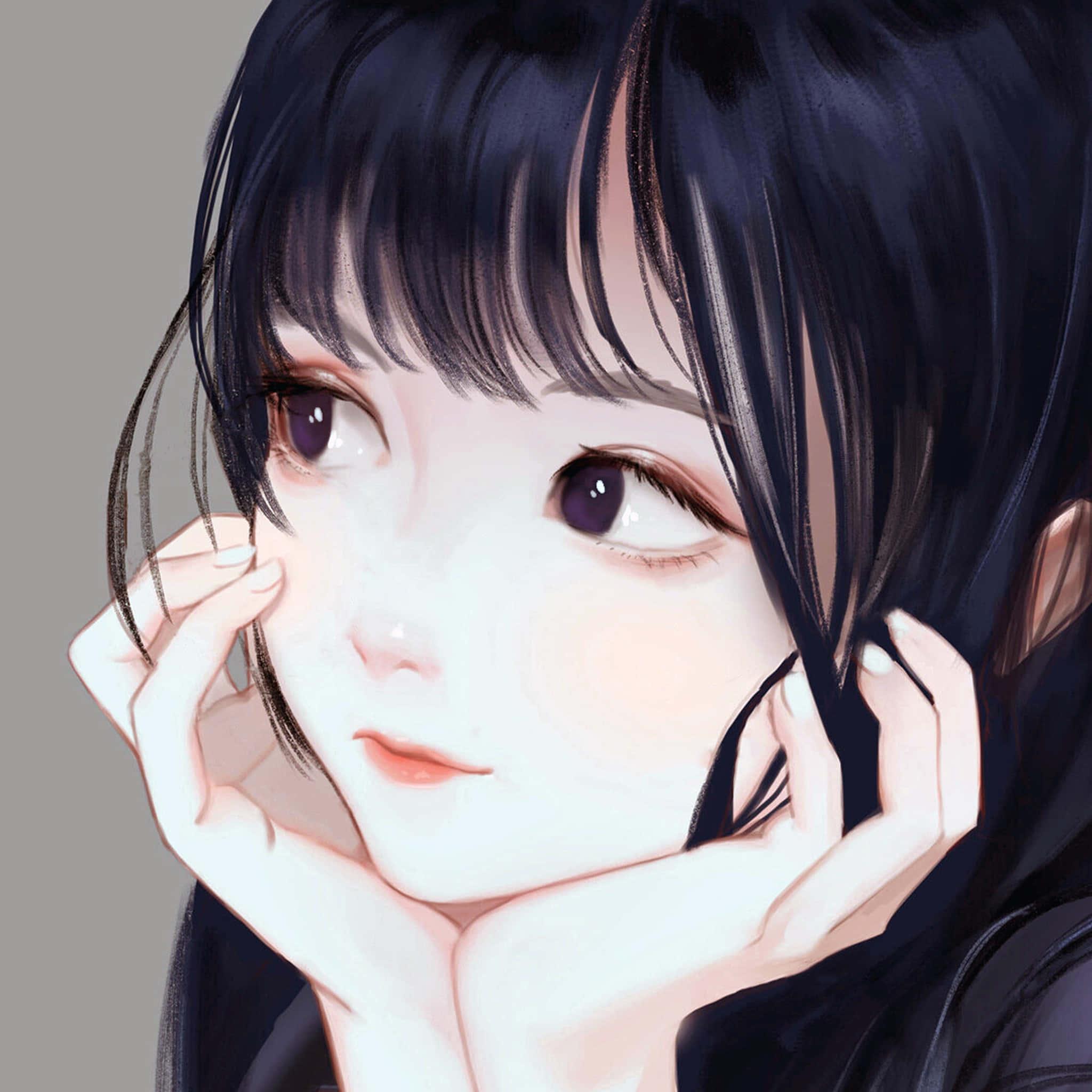 Graceful Korean Anime Girl with a vividly captivating expression. — 2048x2048 wallpaper
