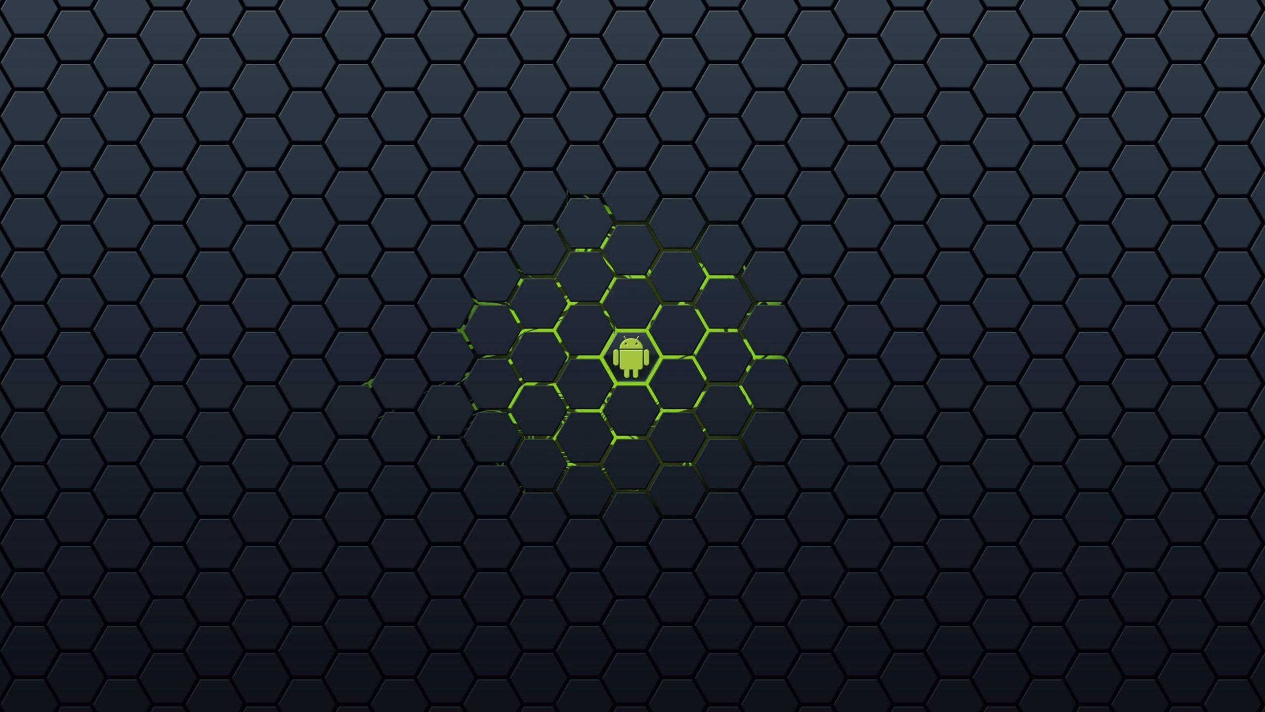 Green Android Black Hexagons — 2560x1440 wallpaper