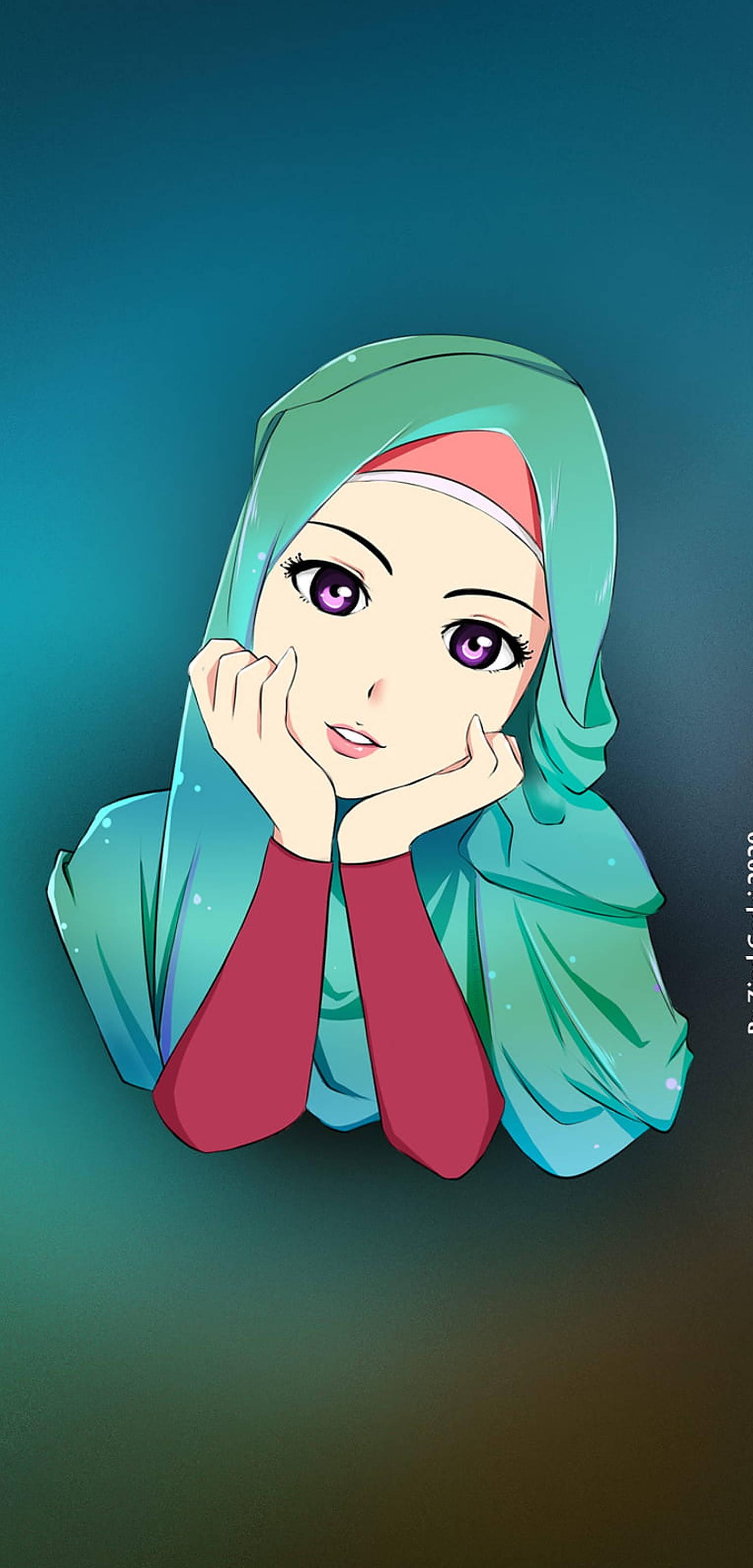Green Hijab Cartoon — 1526x3180 wallpaper
