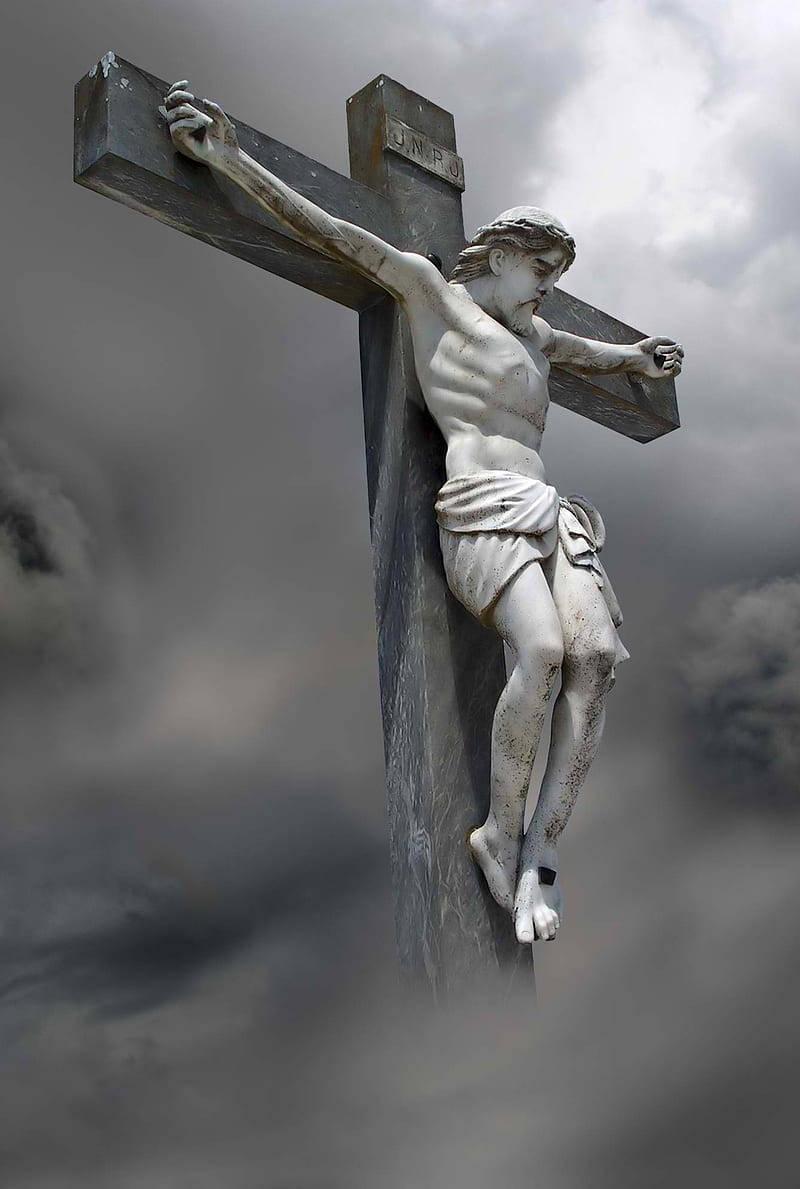 Grey Cross Statue Jesus Phone — 800x1189 wallpaper