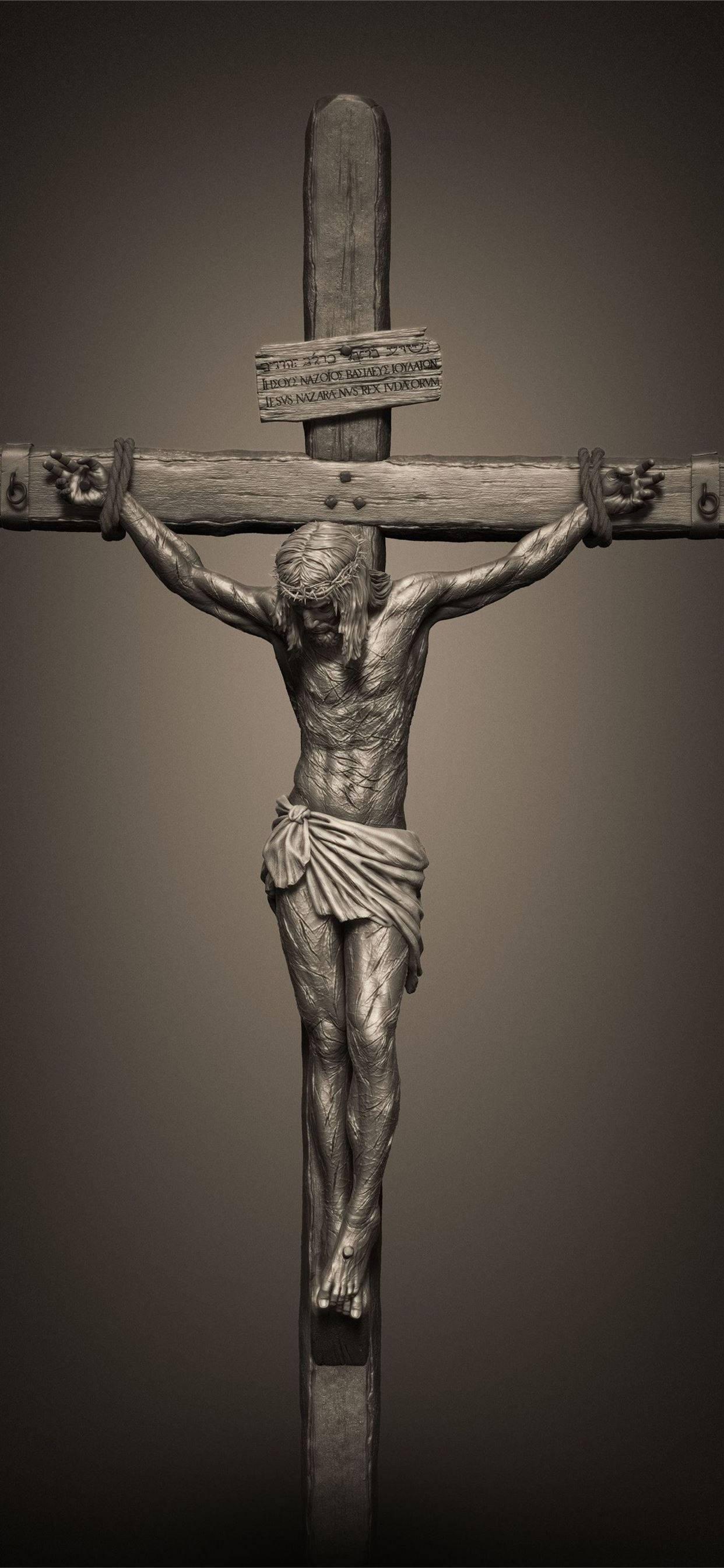 Greyscale Cross Jesus Phone — 1242x2688 wallpaper