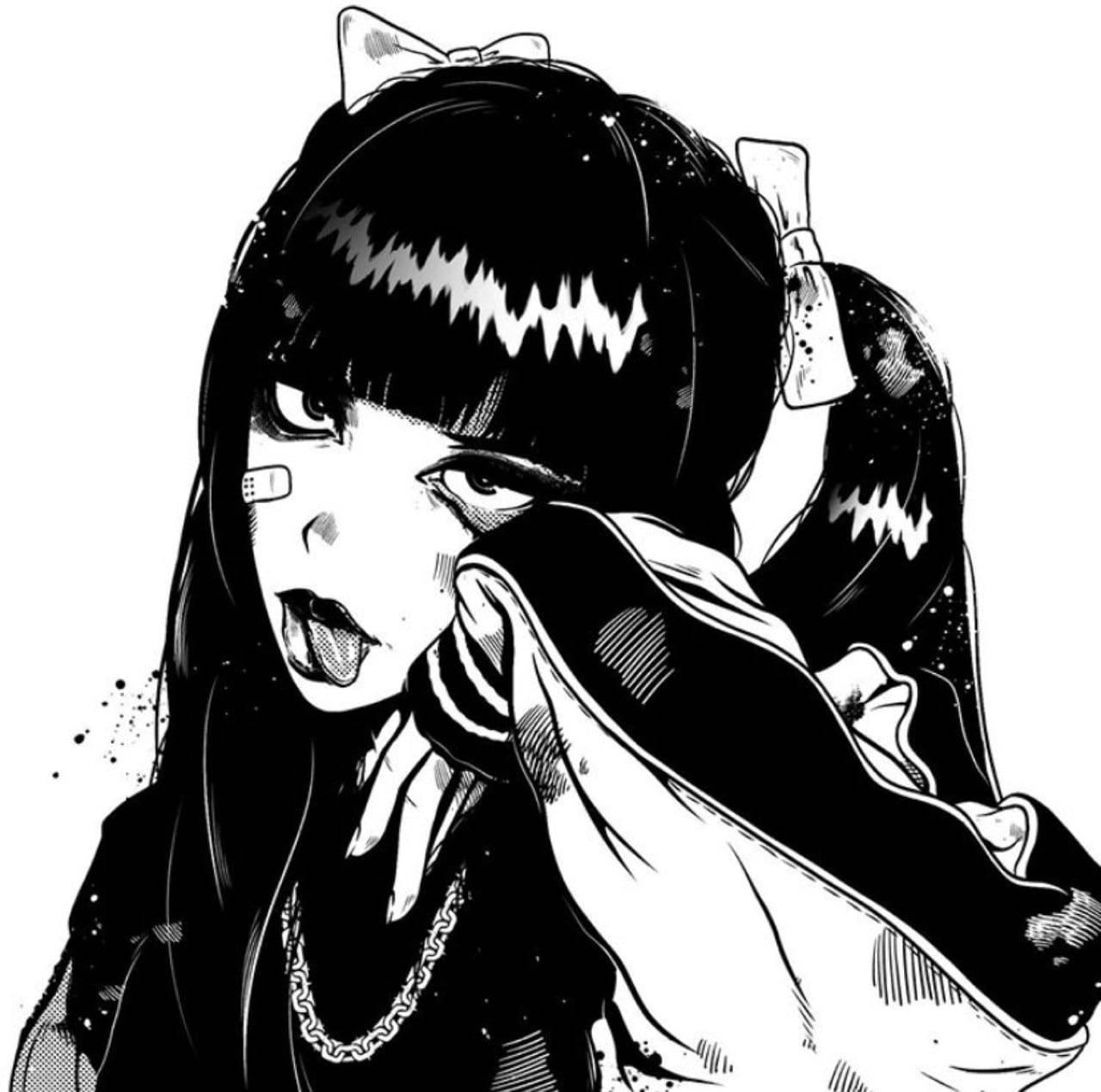 Grunge Anime Girl Black And White PFP — 1280x1270 wallpaper