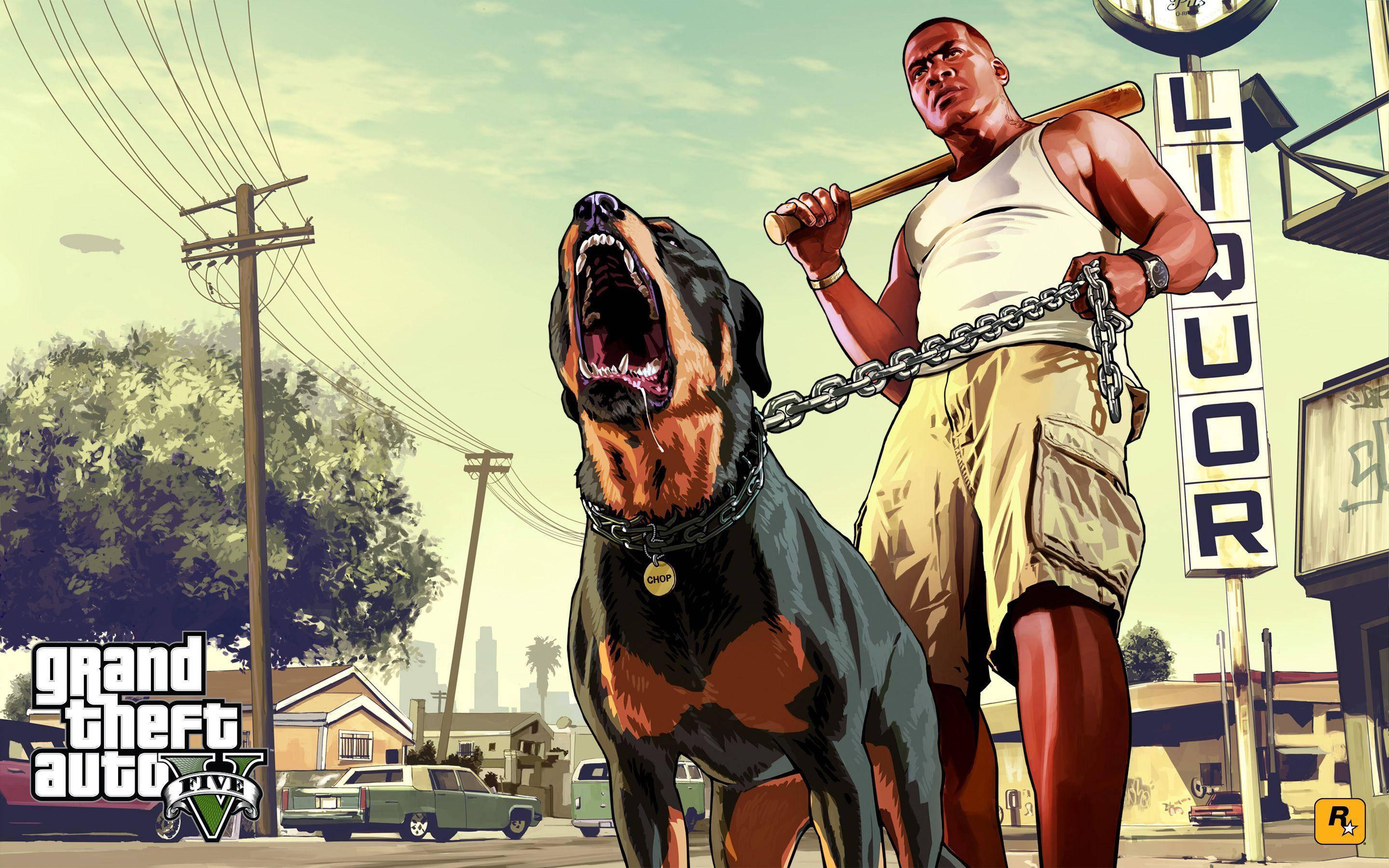 GTA 5 Franklin With Dog — 2880x1800 wallpaper