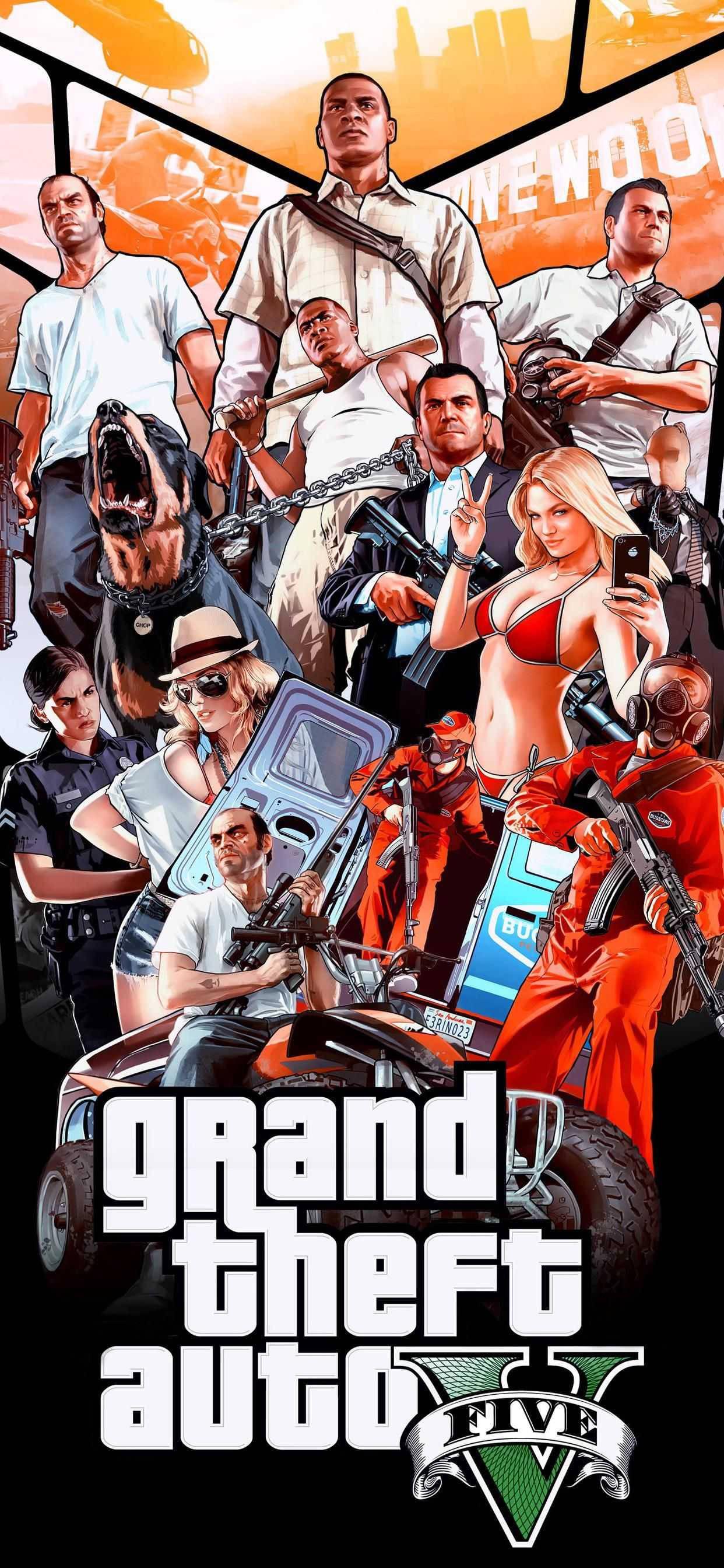 GTA 5 Poster Collage — 1242x2688 wallpaper