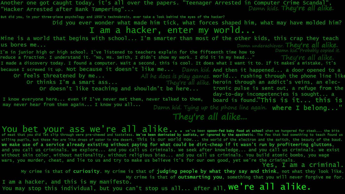 Hacker Collage Cryptic Message — 1400x787 wallpaper