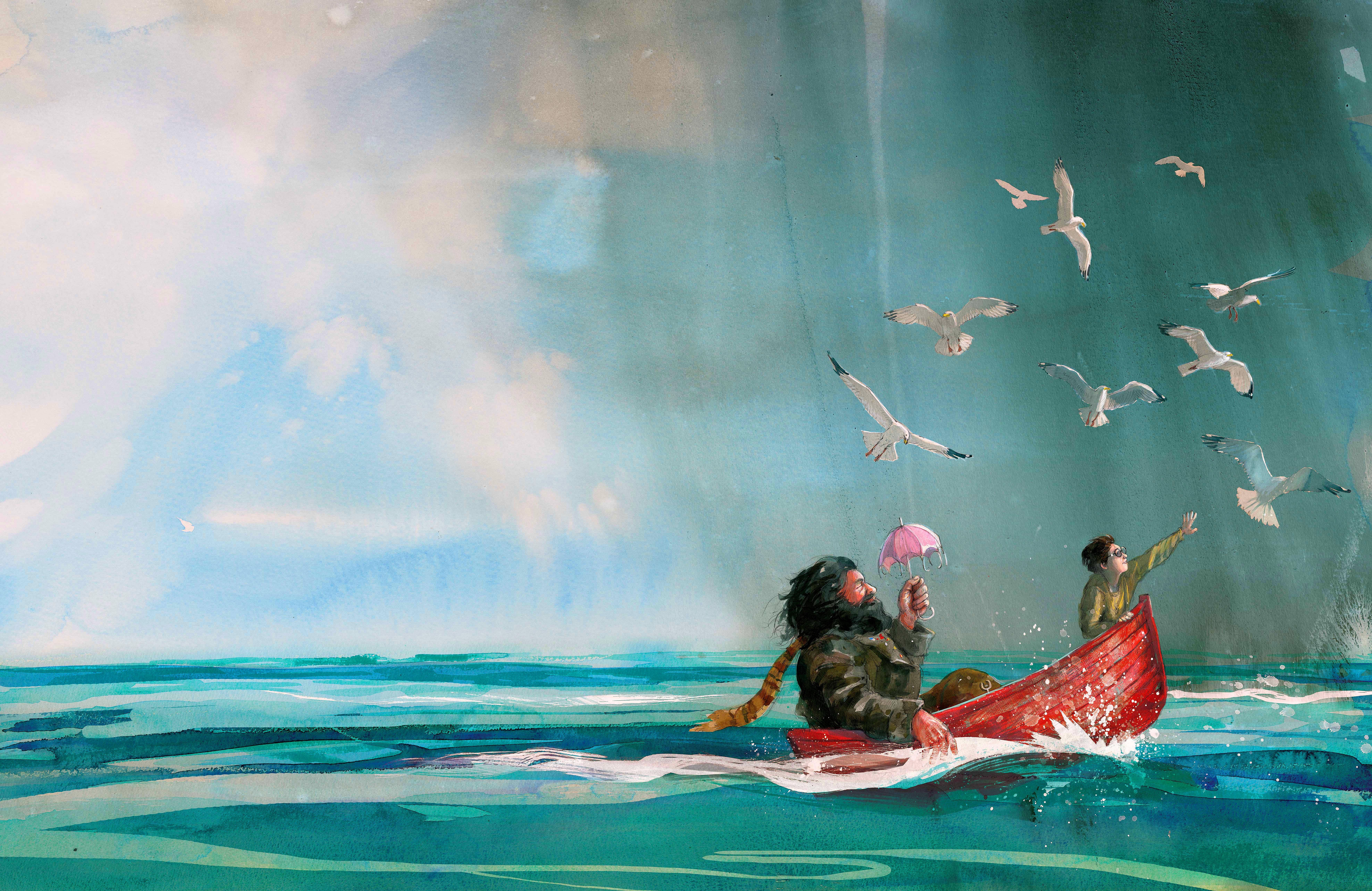 Hagrid and Harry Potter take a boat ride to Hogwarts. — 7905x5135 wallpaper