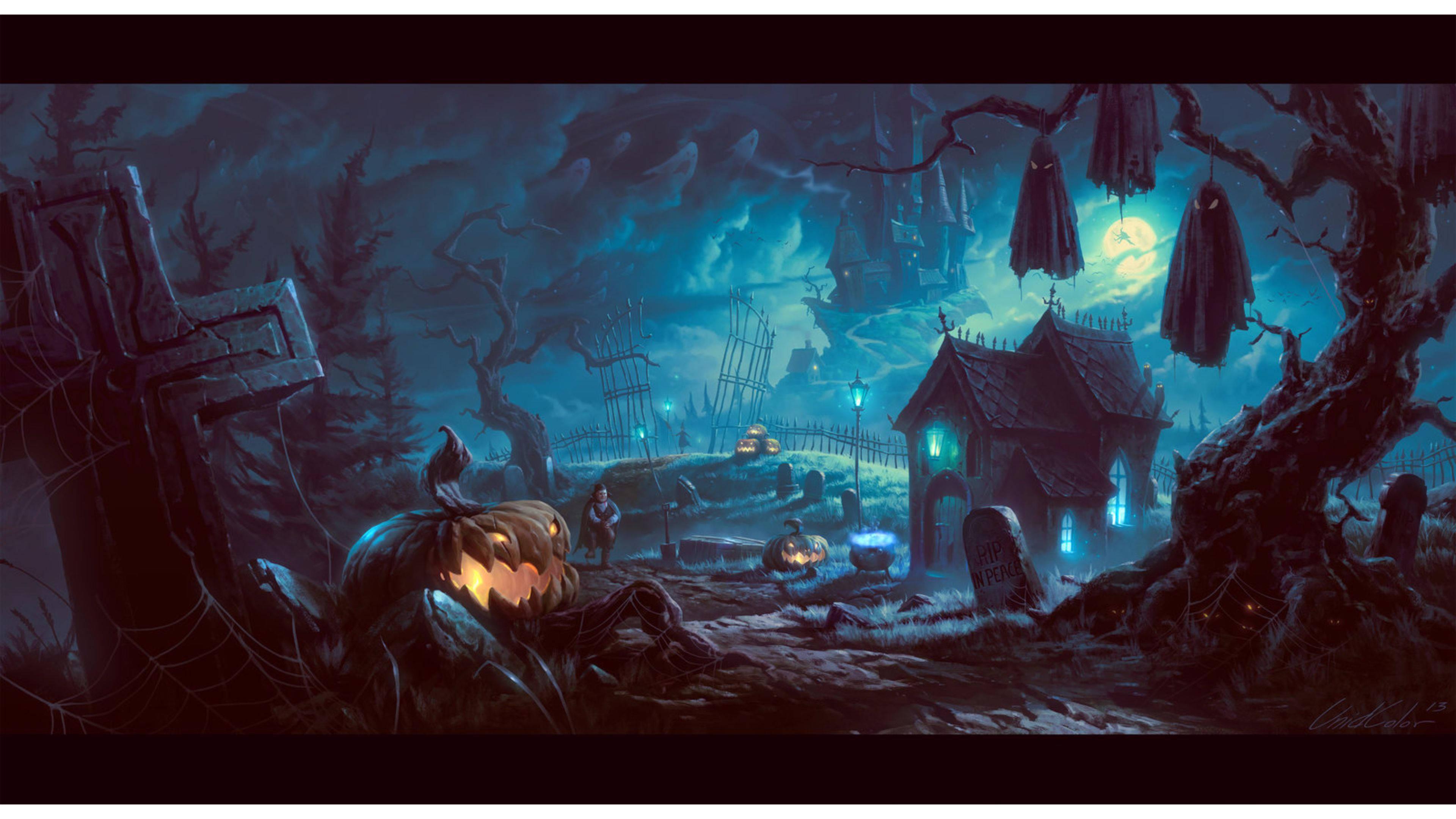 Halloween Graveyard Creatures Art — 3840x2160 wallpaper