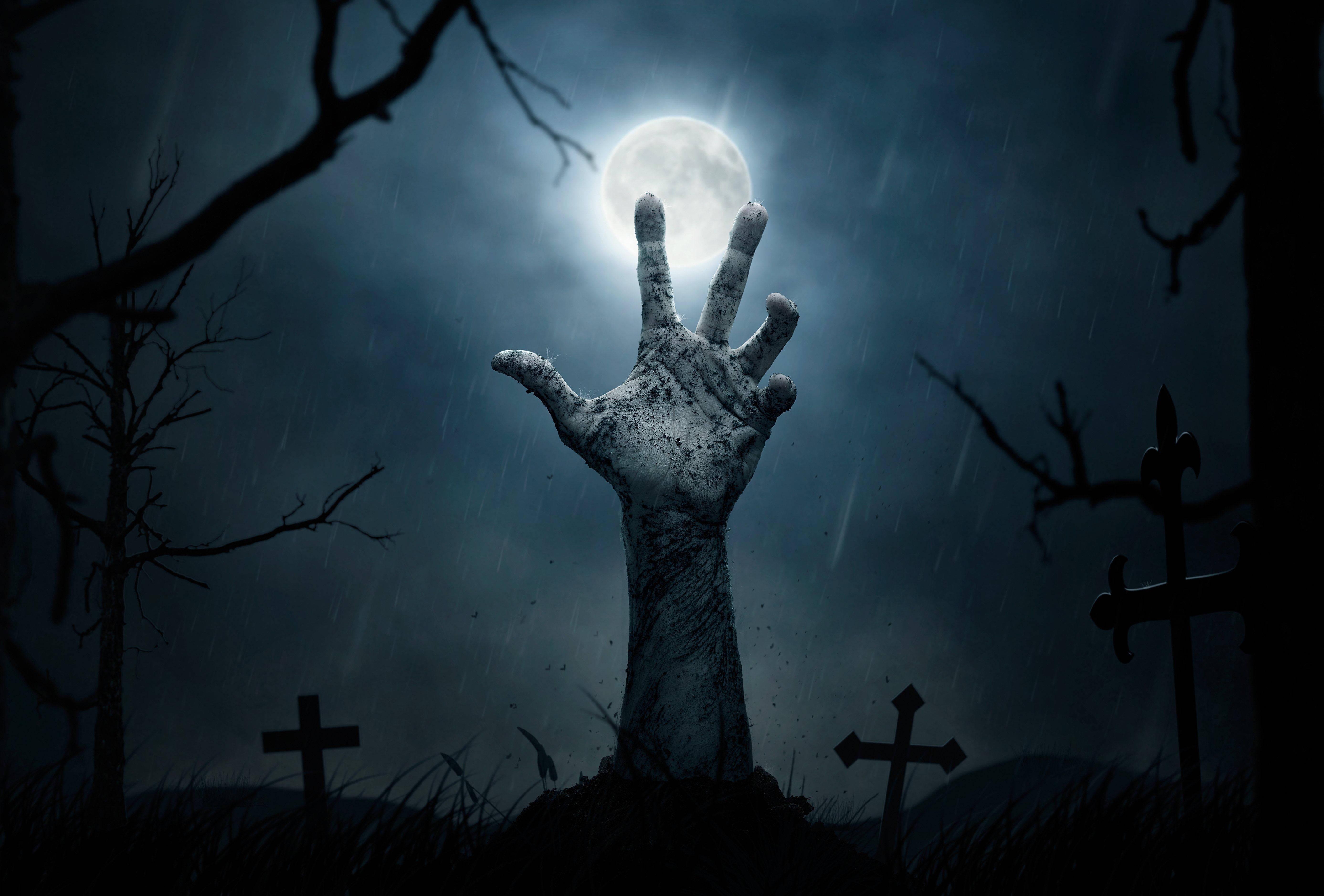 Halloween Graveyard Zombie Hand — 5547x3756 wallpaper