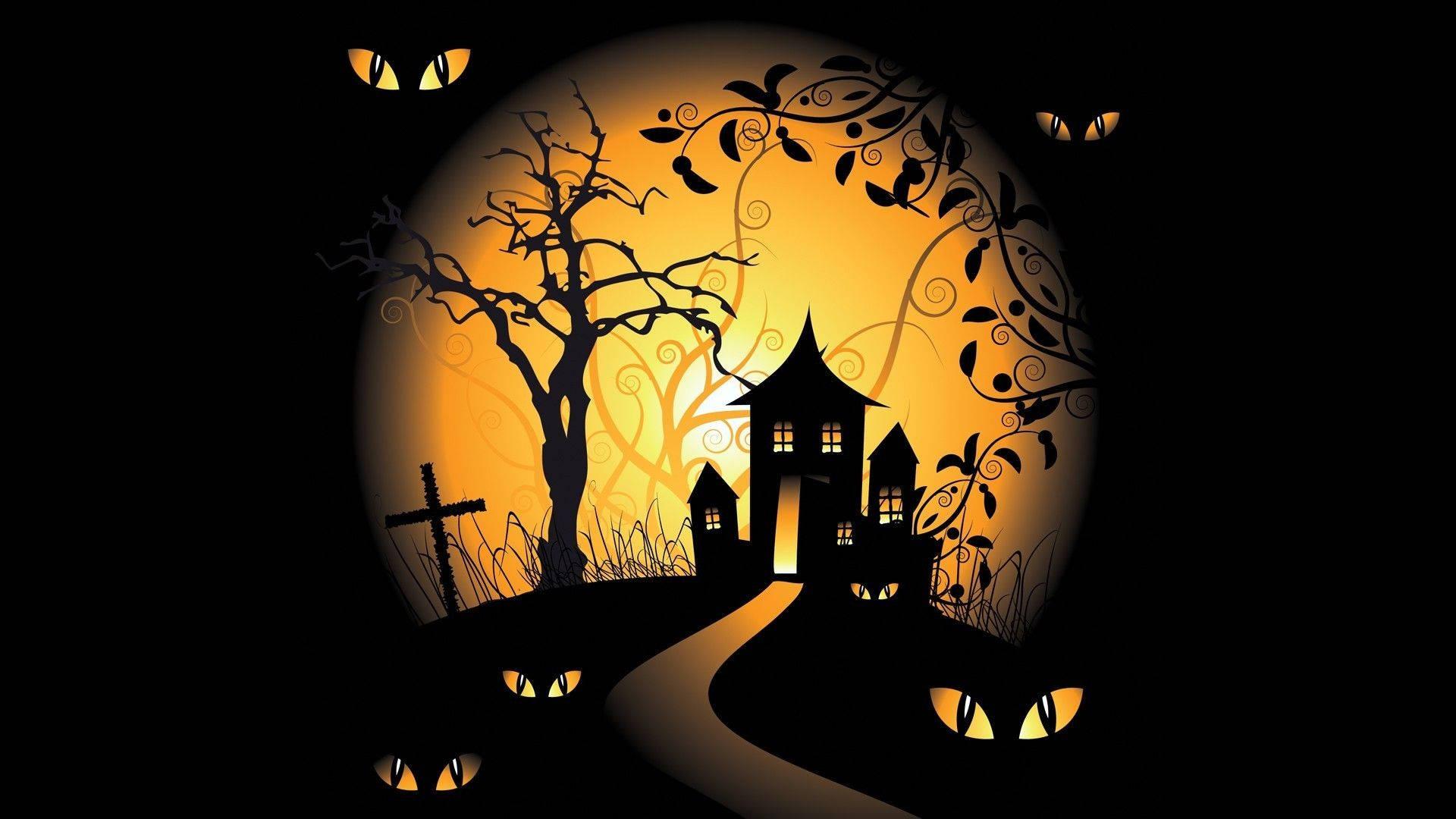 Halloween House Eyes Art — 1920x1080 wallpaper
