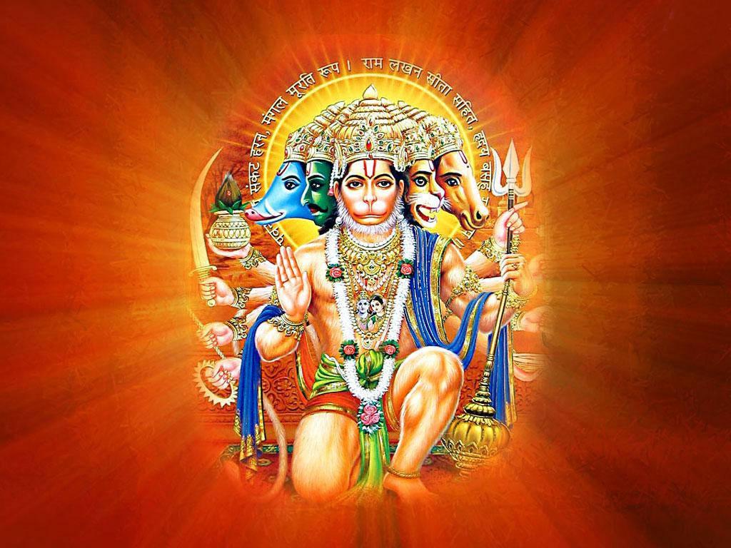 Hanuman Multiple Gods On Orange 4K HD