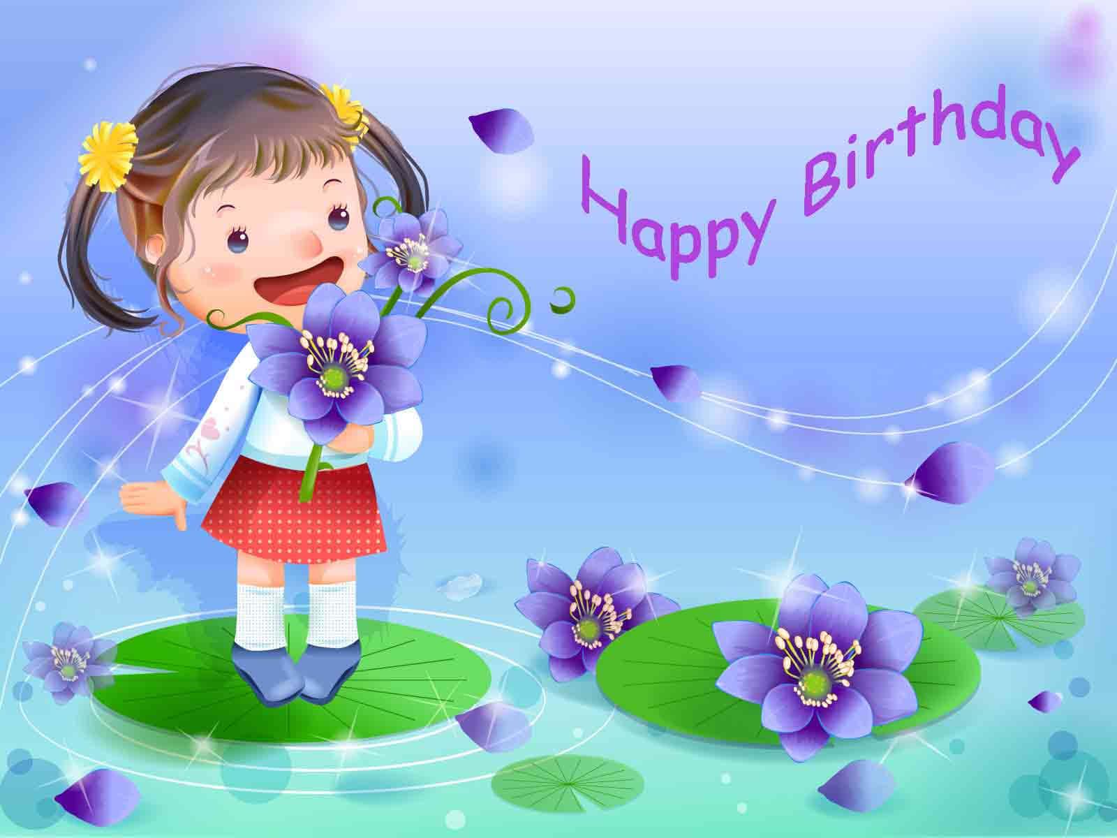 Happy Birthday Little Girl Cartoon Picture — 1600x1200 wallpaper