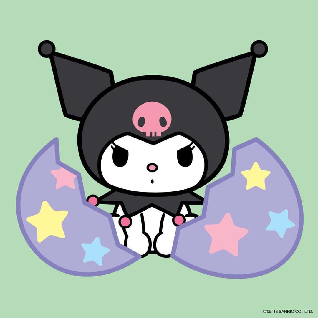 Happy Kuromi Wearing Her Signature Pink & White Outfit