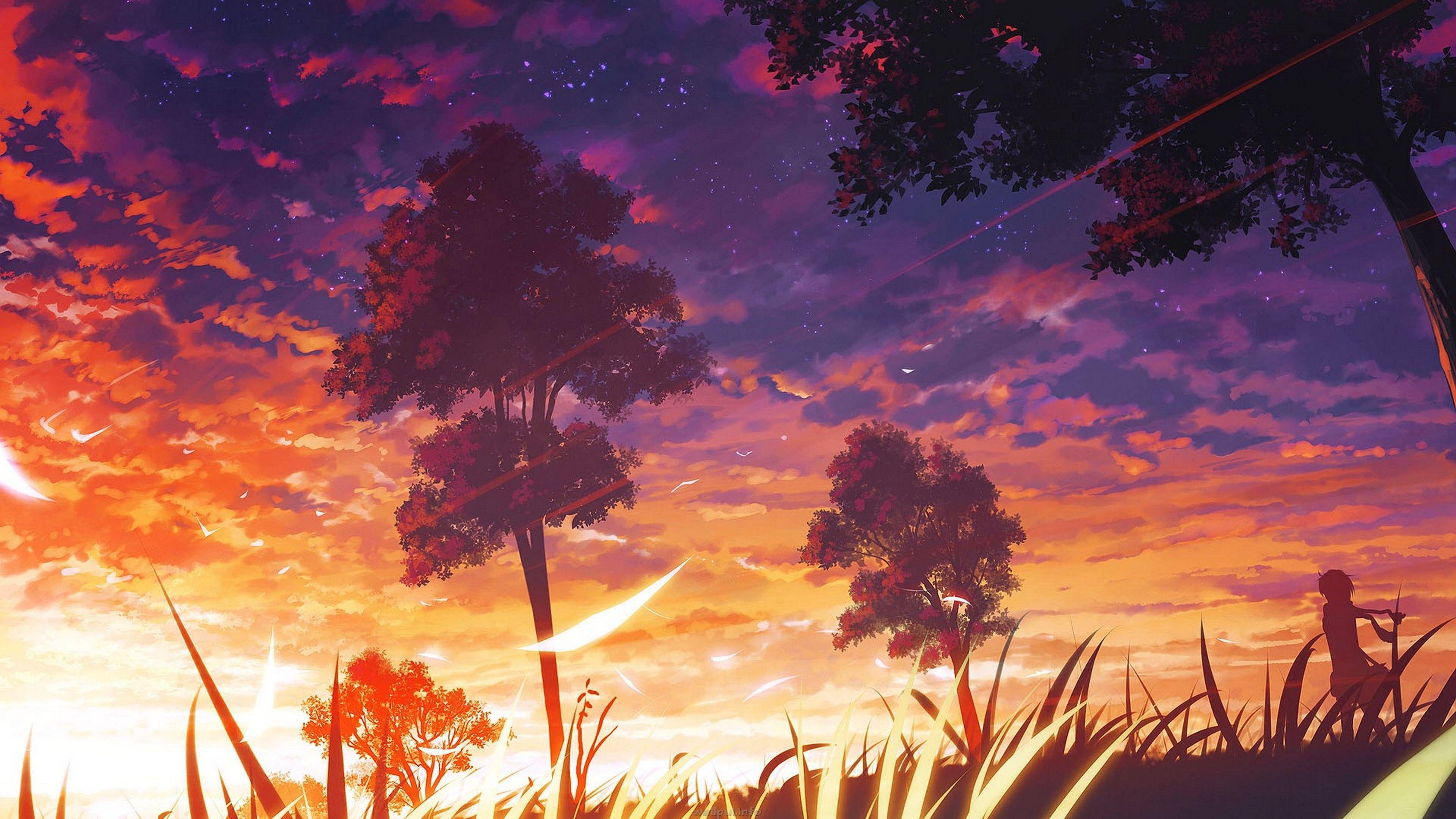 Hd Anime Sunset Landscape — 3840x2160 wallpaper