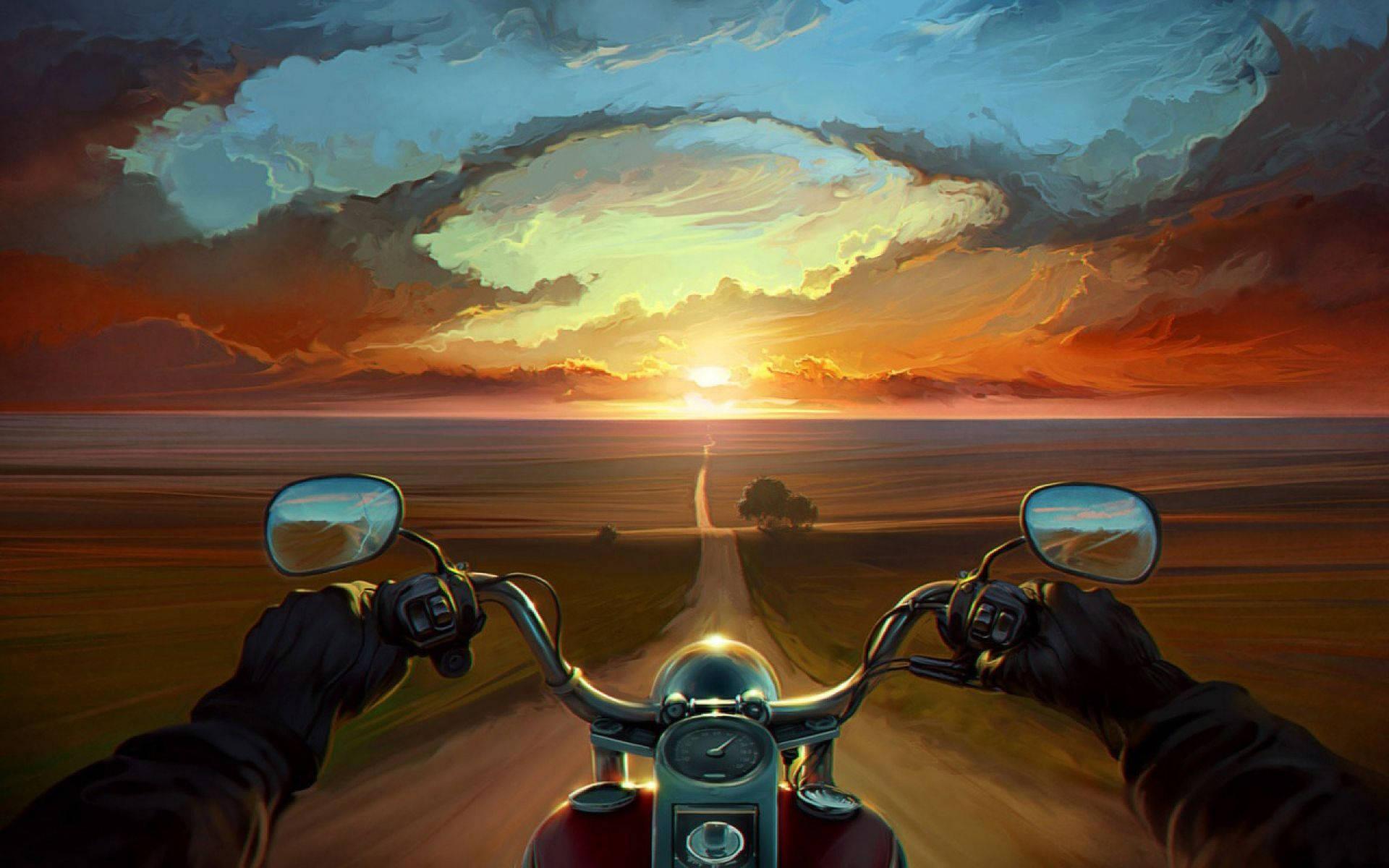 HD Motorcycle Nature-Sunset View Art — 1920x1200 wallpaper