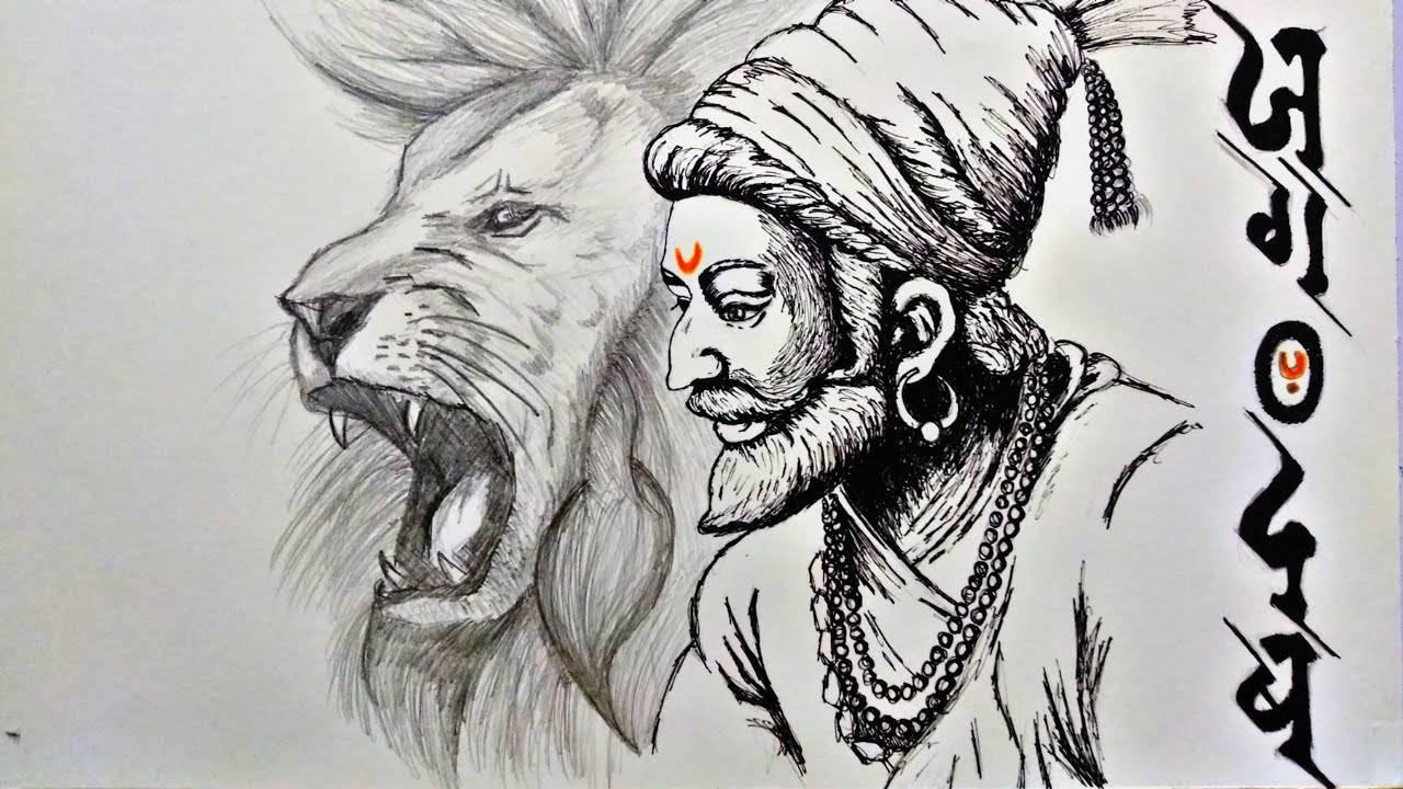 HD Sketch Shivaji Maharaj And Lion — 1280x720 wallpaper