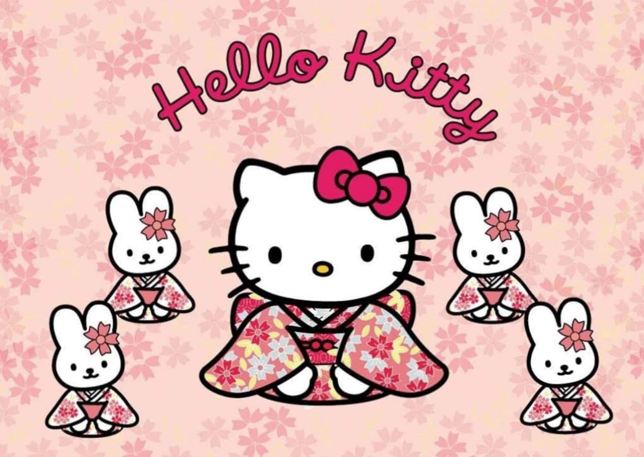 Hello Kitty Laptop With Kimono Bunnies — 1268x900 wallpaper