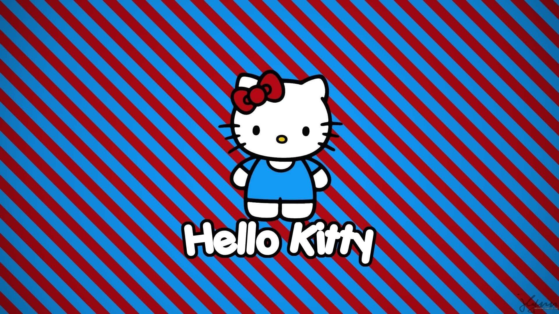 hello kitty on a blue and red striped background — 1920x1080 wallpaper