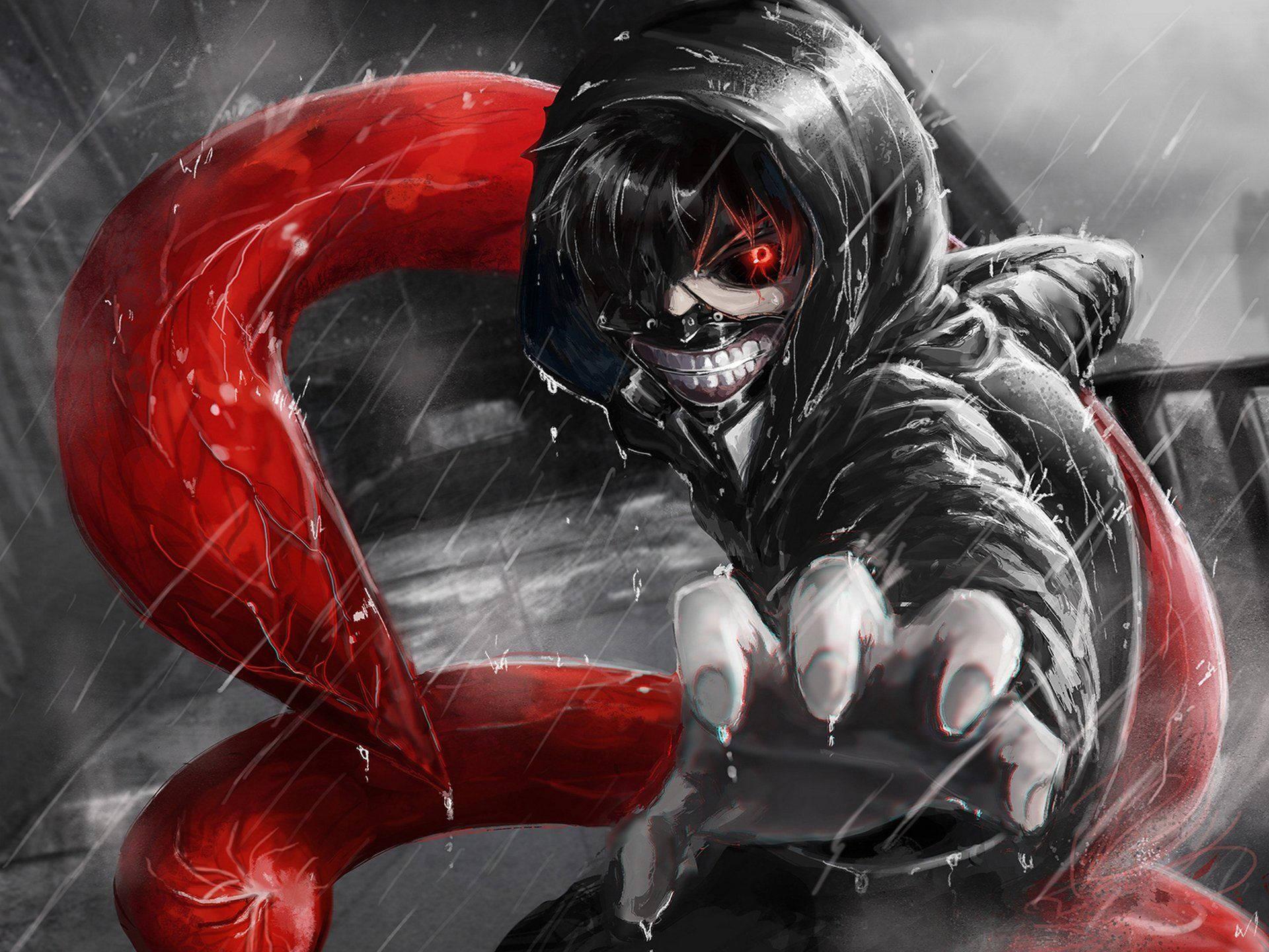 Hide from the world in darkness with the Tokyo Ghoul black hood — 1920x1440 wallpaper