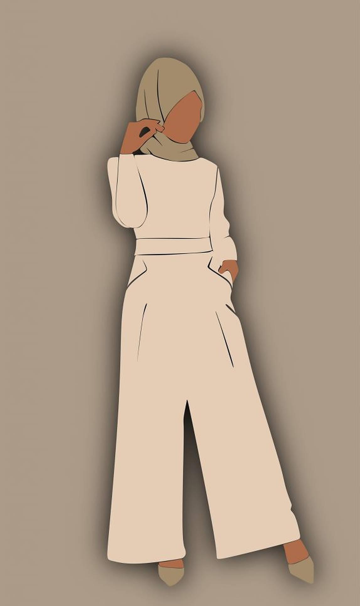 Hijab Cartoon Aesthetic Brown — 1147x1926 wallpaper