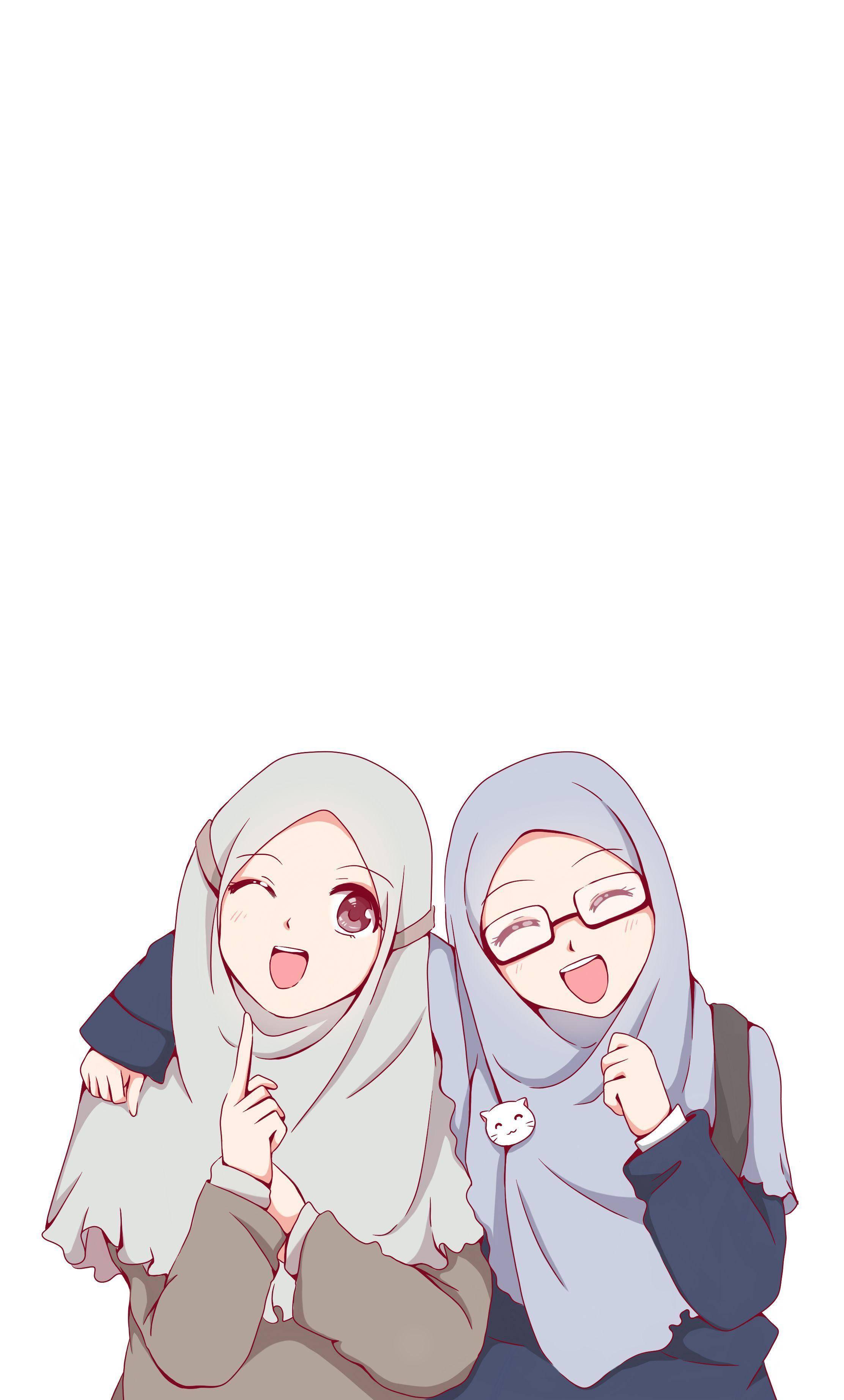 Hijab Cartoon Bestfriends — 2224x3688 wallpaper