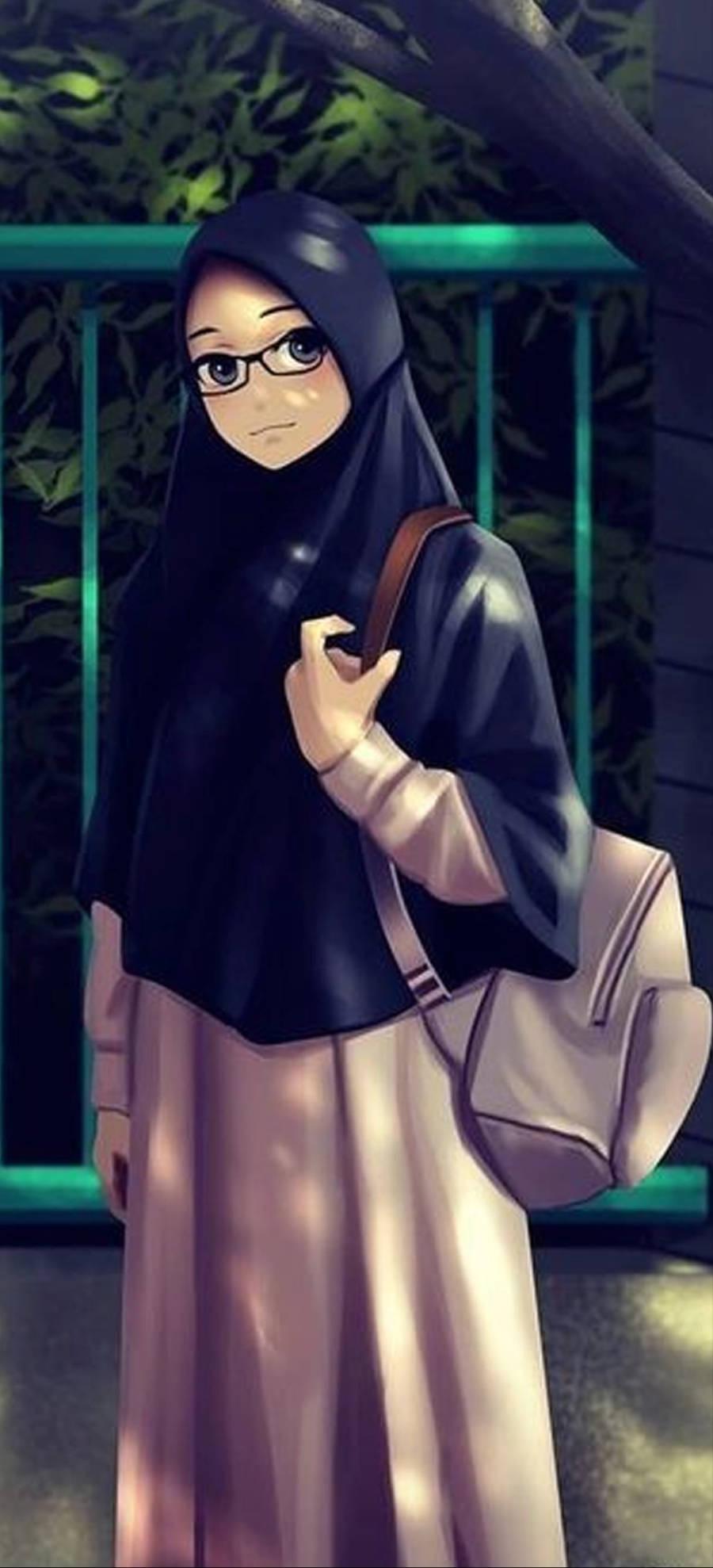 Hijab Cartoon Girl Bagpack — 900x1978 wallpaper