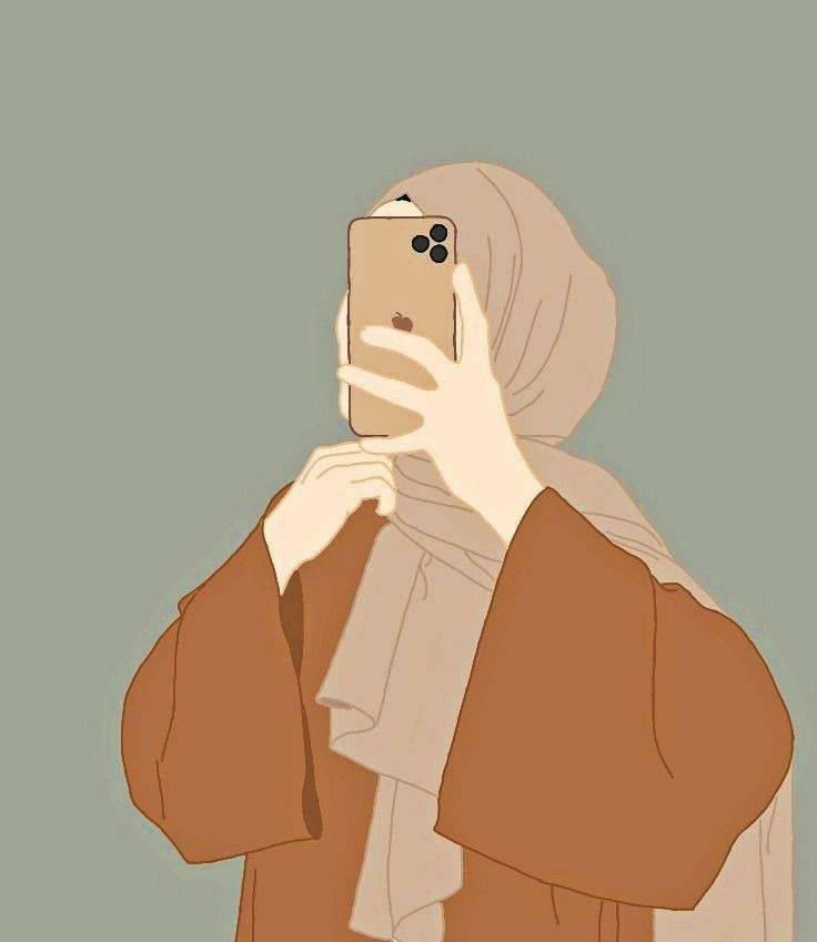 Hijab Cartoon Girl With iPhone — 736x849 wallpaper