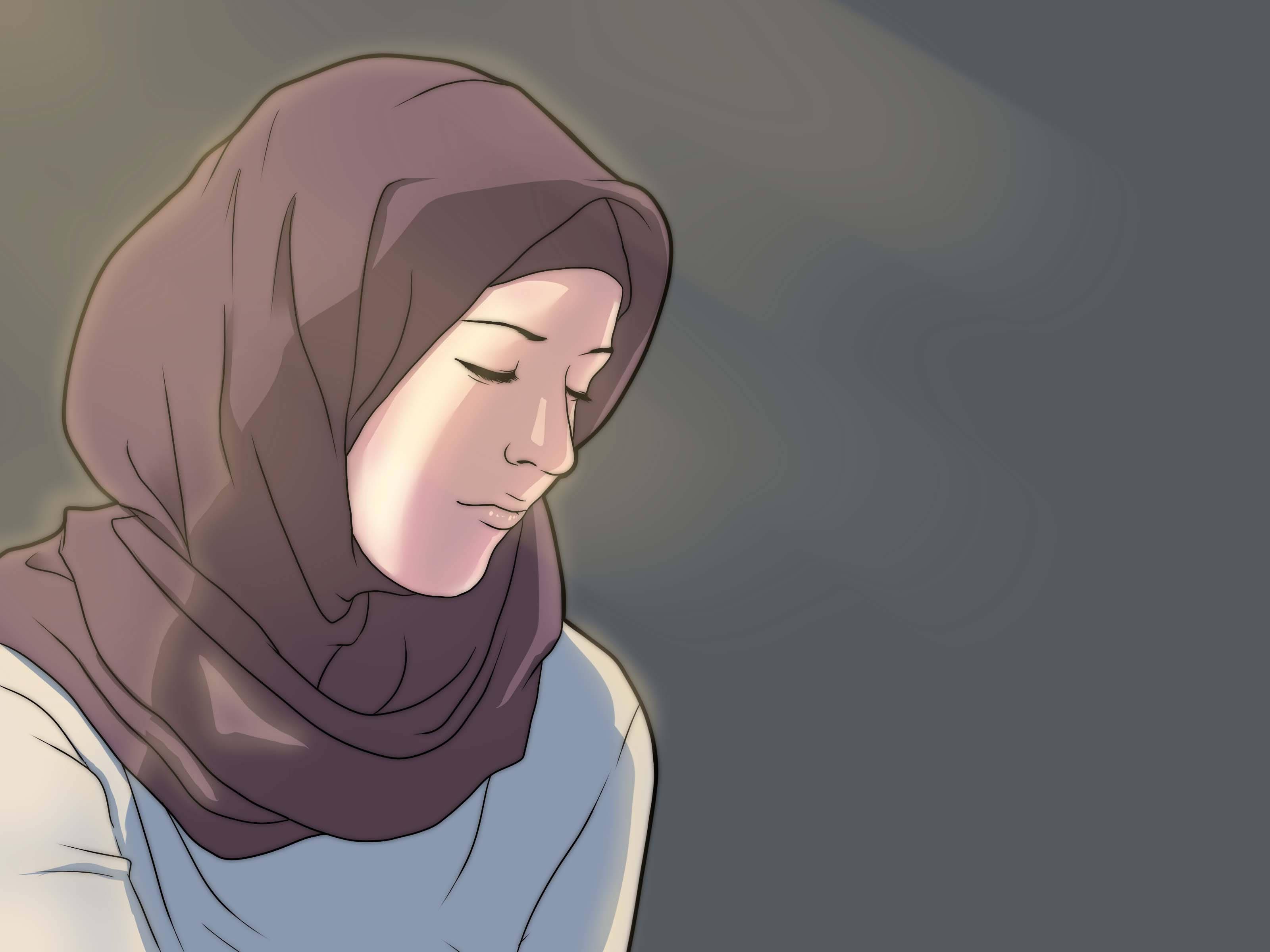 Hijab Cartoon Grey Background — 3200x2400 wallpaper