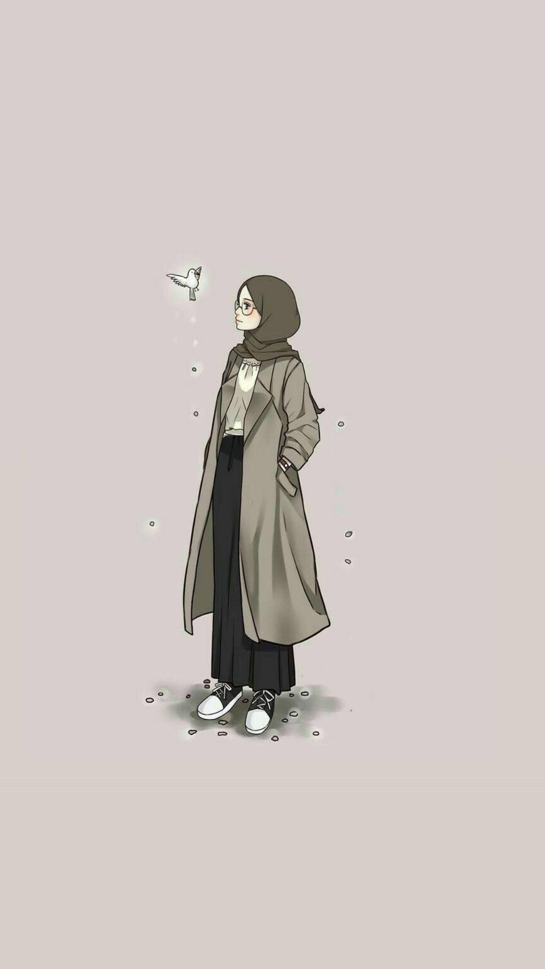 Hijab Cartoon Little Bird — 1080x1920 wallpaper