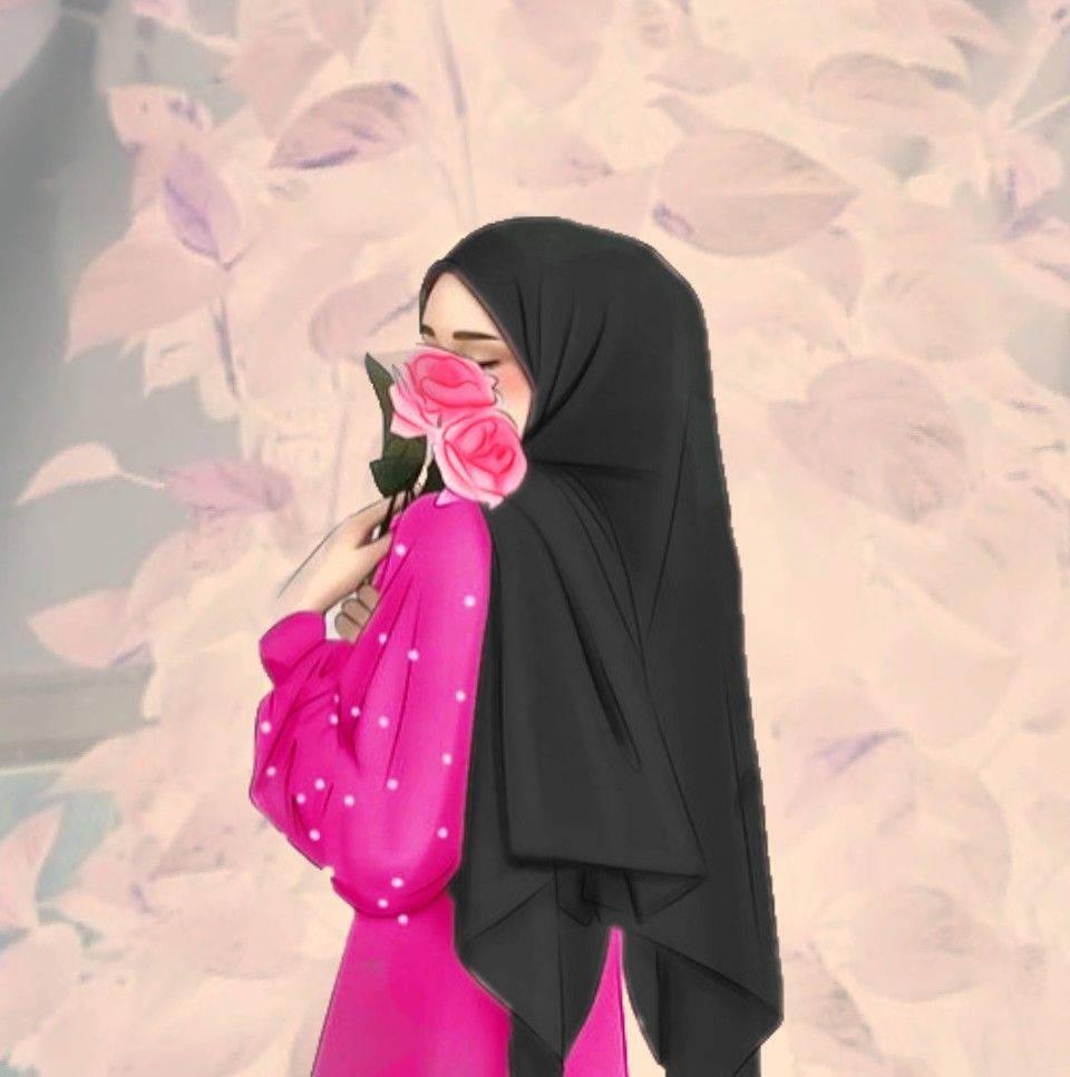 Hijab Cartoon Pink Rose — 960x967 wallpaper