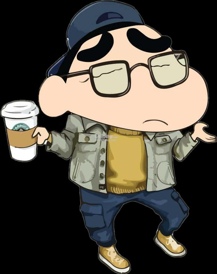 Hipster shin chan mit kaffee