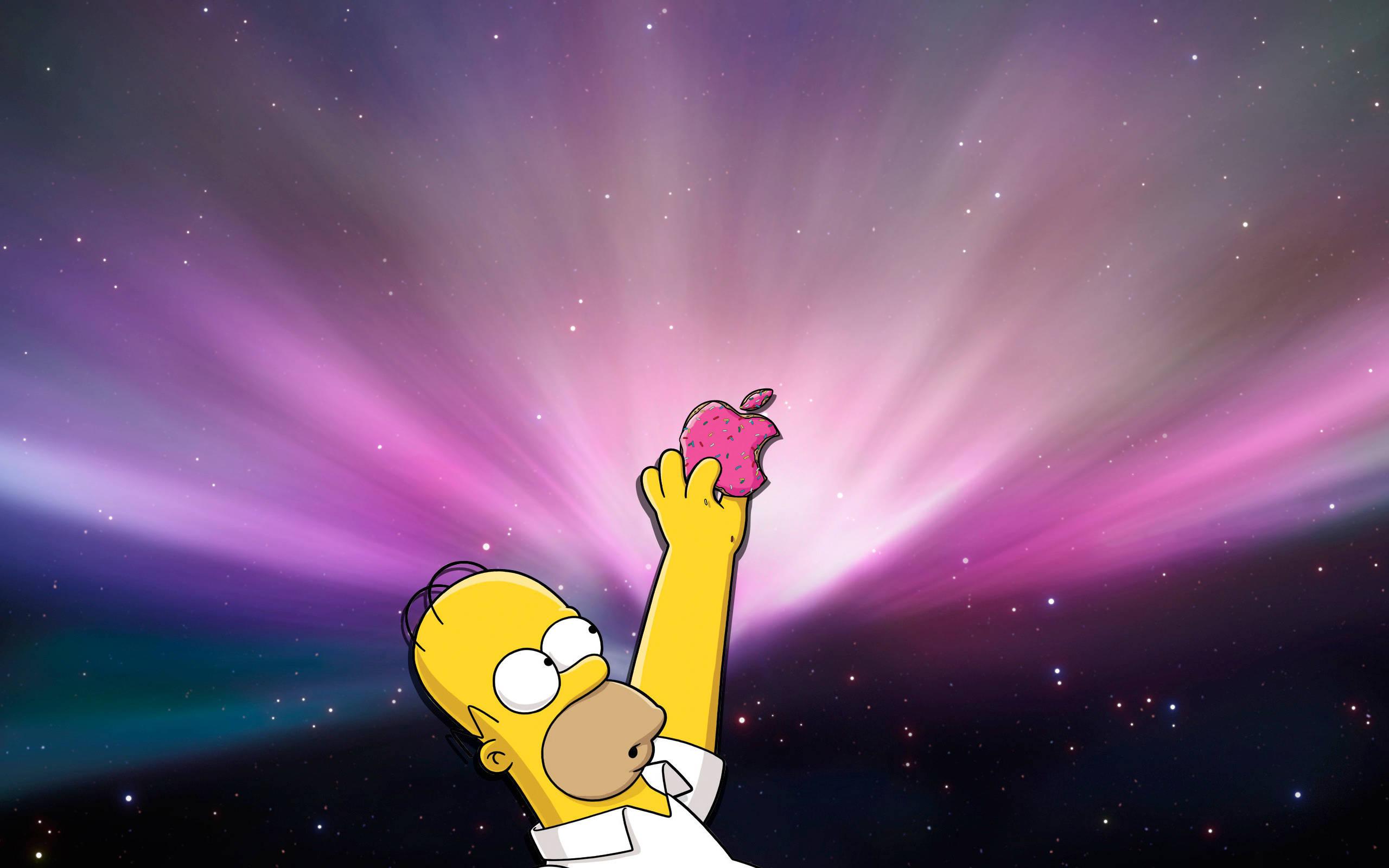 Homer Simpson proudly holding the iconic Apple logo — 2560x1600 wallpaper