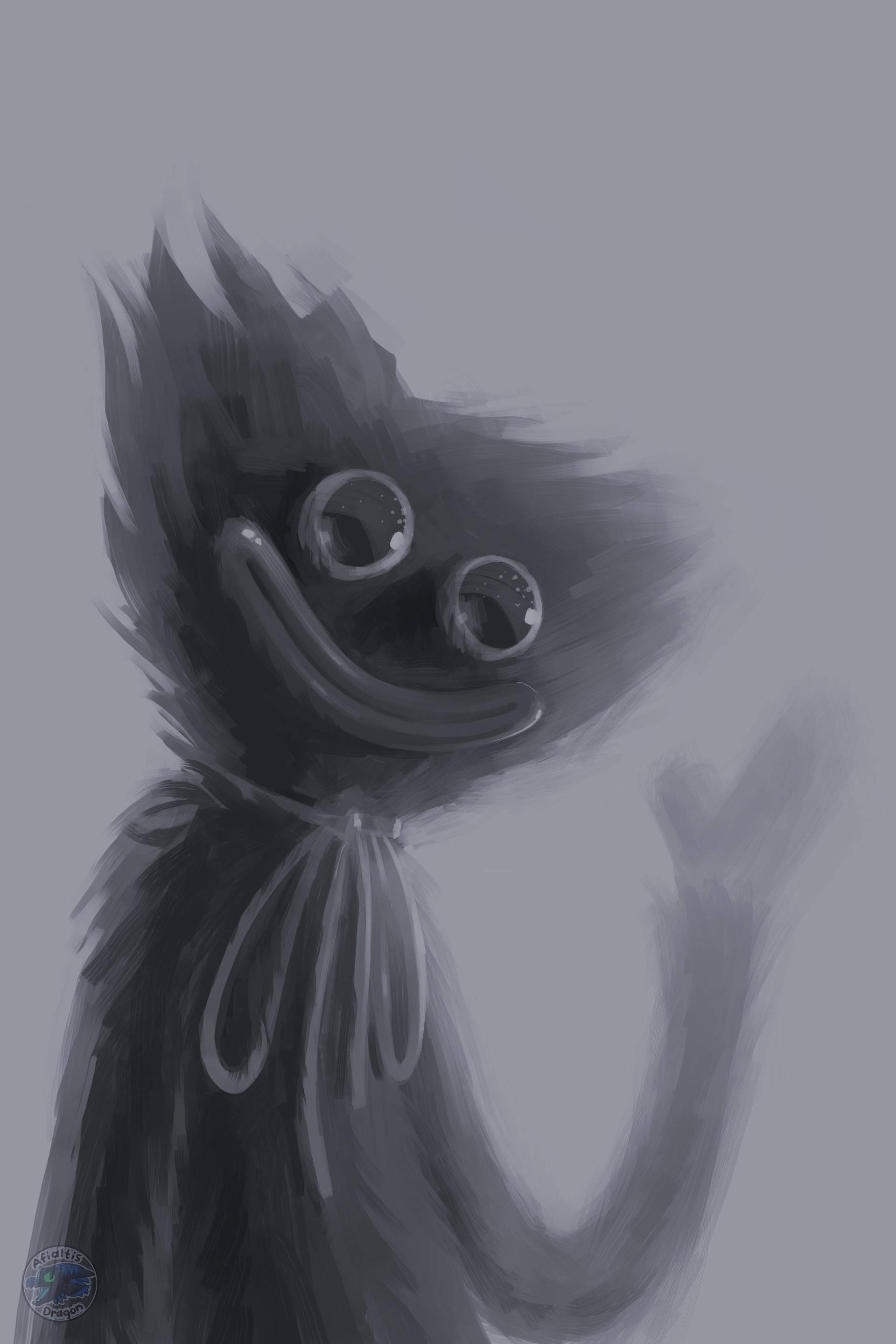 Huggy Wuggy Grayscale Digital Art — 1920x2880 wallpaper