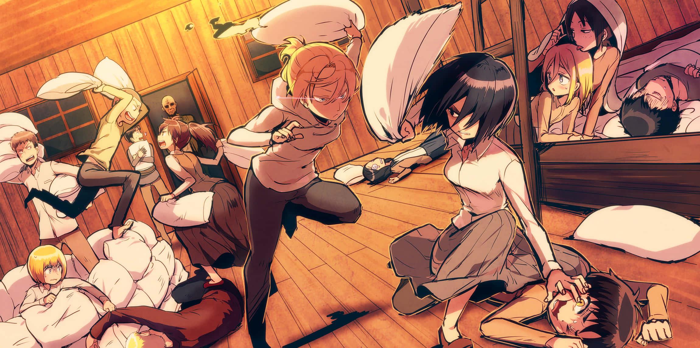Humanity vs. Titans in Attack On Titan — 2300x1144 wallpaper