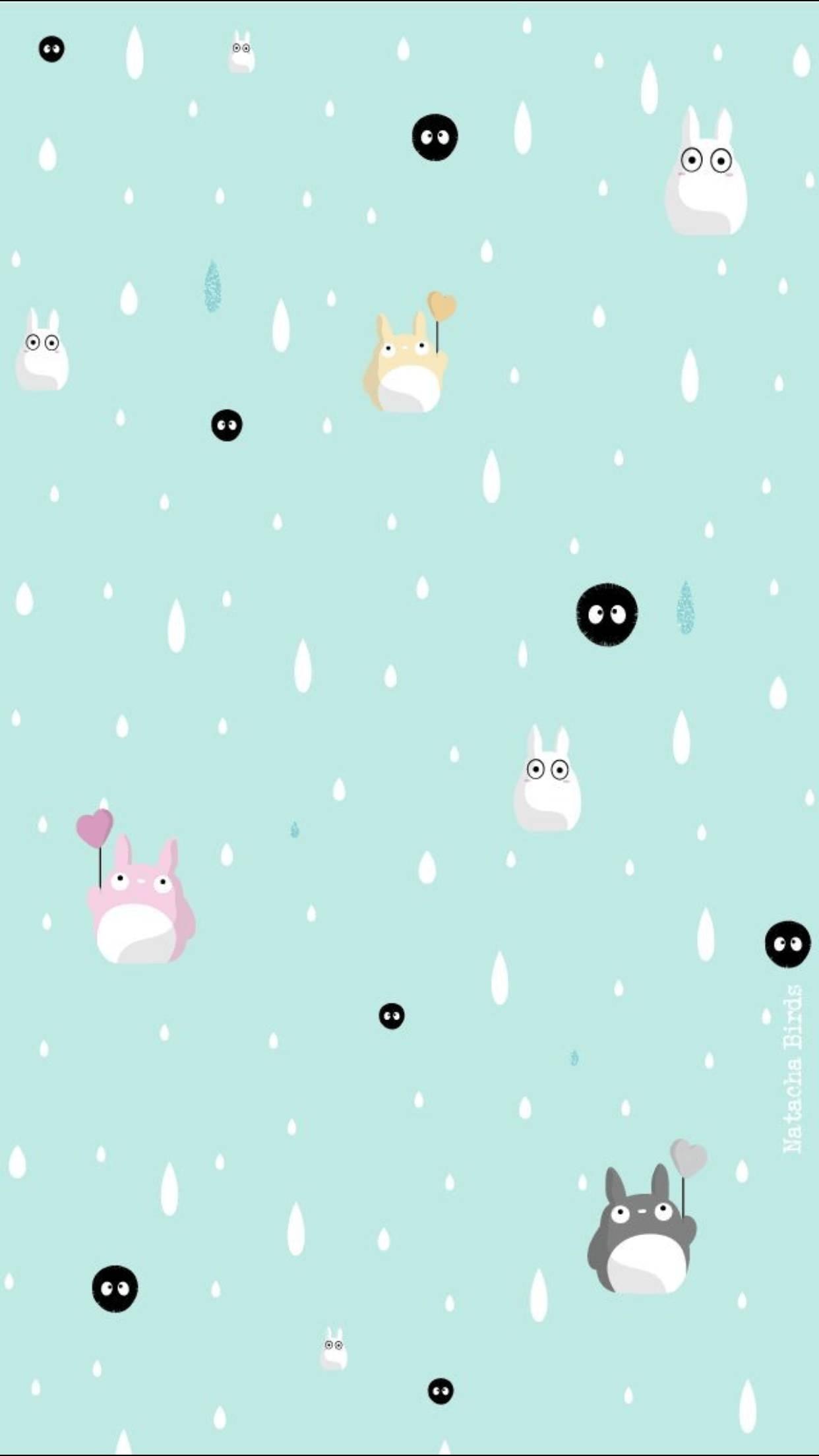 Image Cute Blue Totoro & Mushroom Pattern — 1242x2208 wallpaper