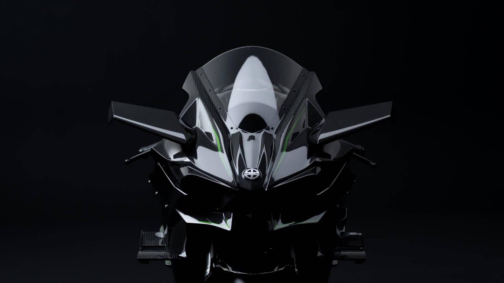 Impressive Front Features of the Black Kawasaki H2R Motorcycle — 1920x1080 wallpaper